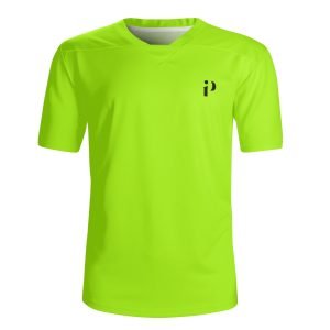 Camiseta Fluor Activa en vibrante verde neón, con tejido transpirable y diseño ergonómico para un ajuste cómodo y versátil.