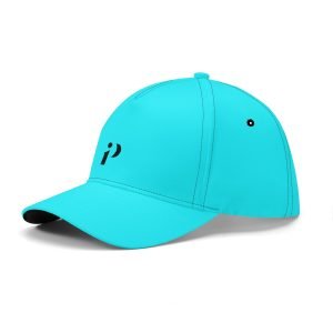 Gorra Turquesa iP con diseño estructurado de 7 paneles y visera precurvada.
