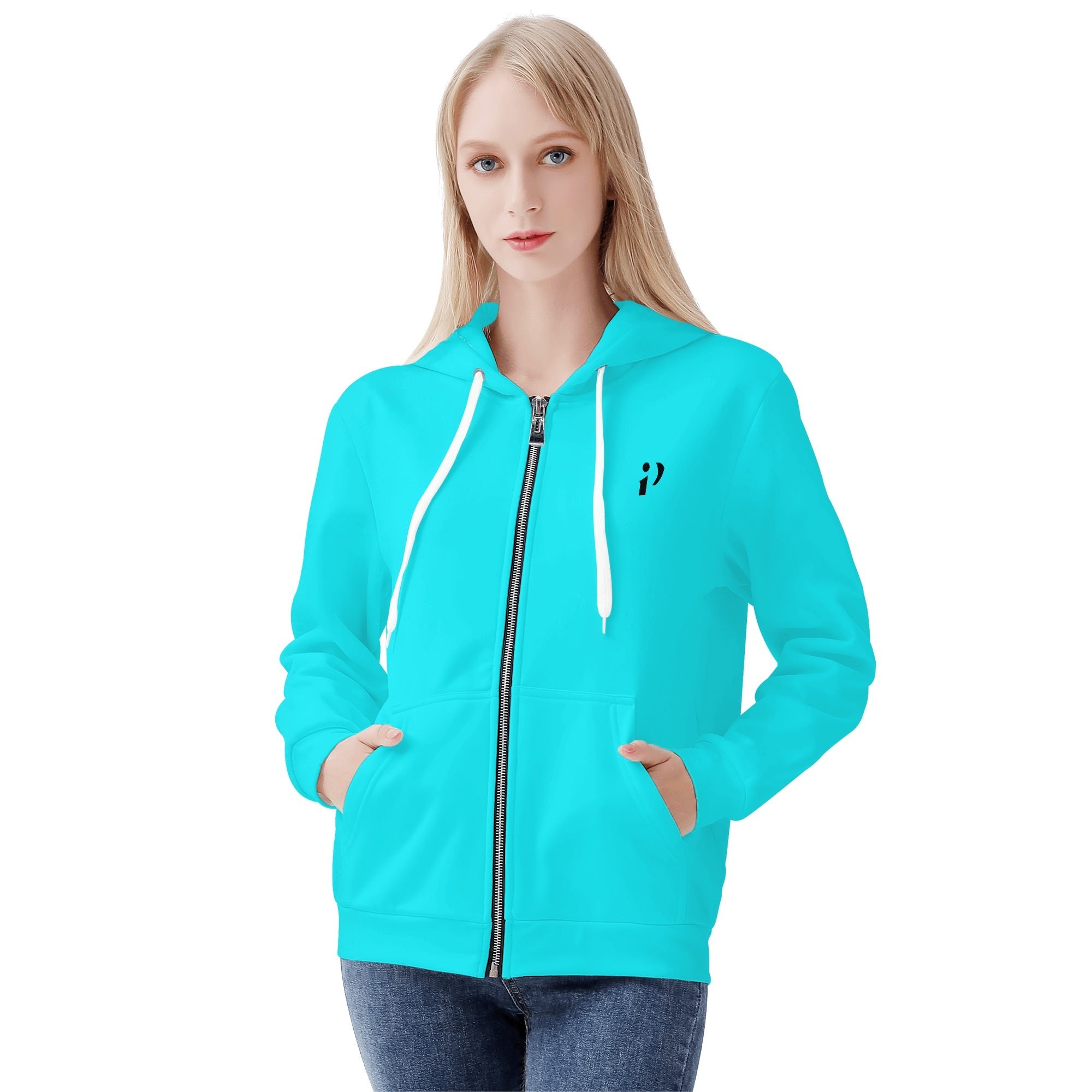 Imagen de la Sudadera Azul Active, sudadera con cremallera en color azul turquesa brillante, con capucha y bolsillo canguro.