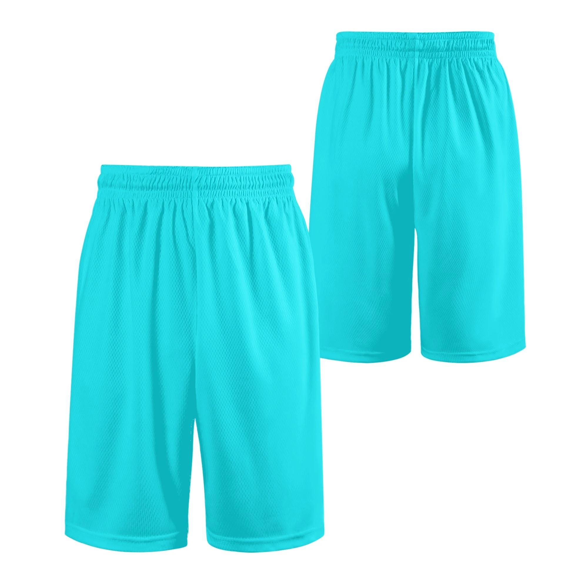 Shorts deportivos turquesa para hombre, de malla ligera y transpirable, con cintura ajustable.