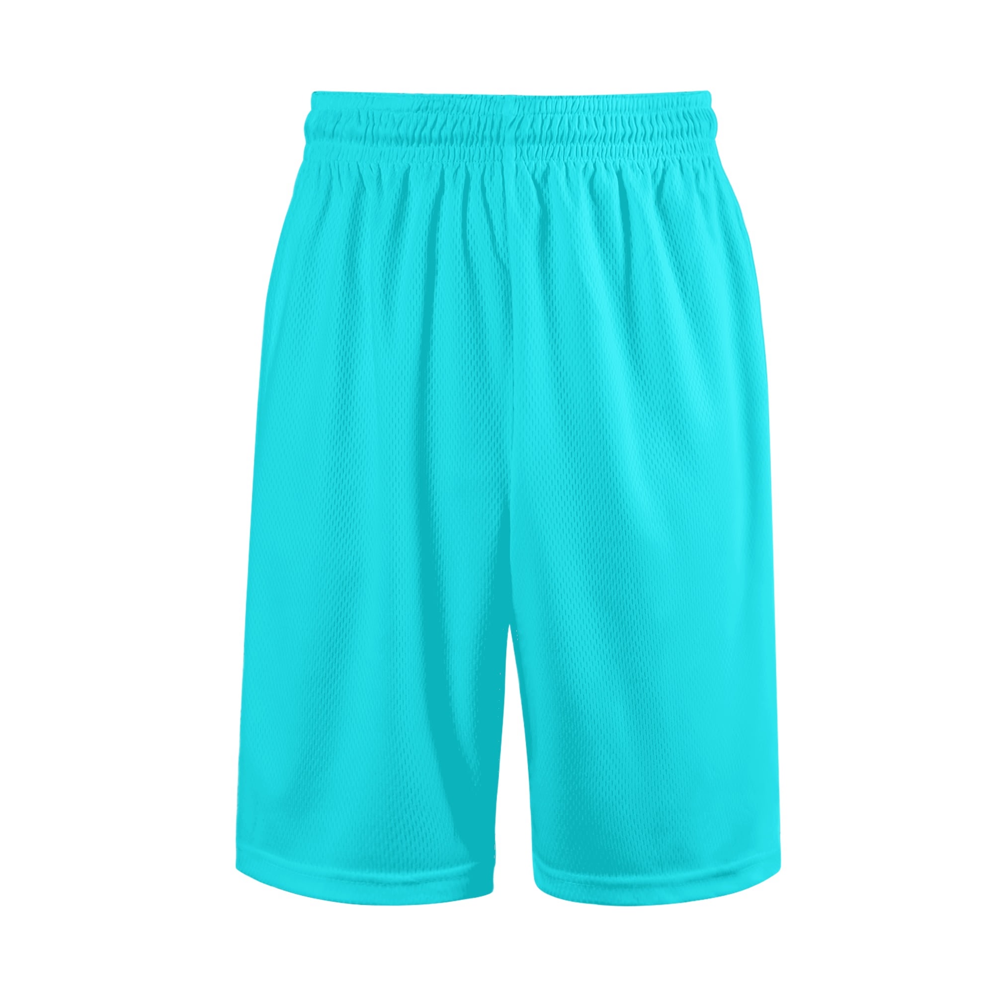 Shorts deportivos turquesa para hombre, de malla ligera y transpirable, con cintura ajustable.