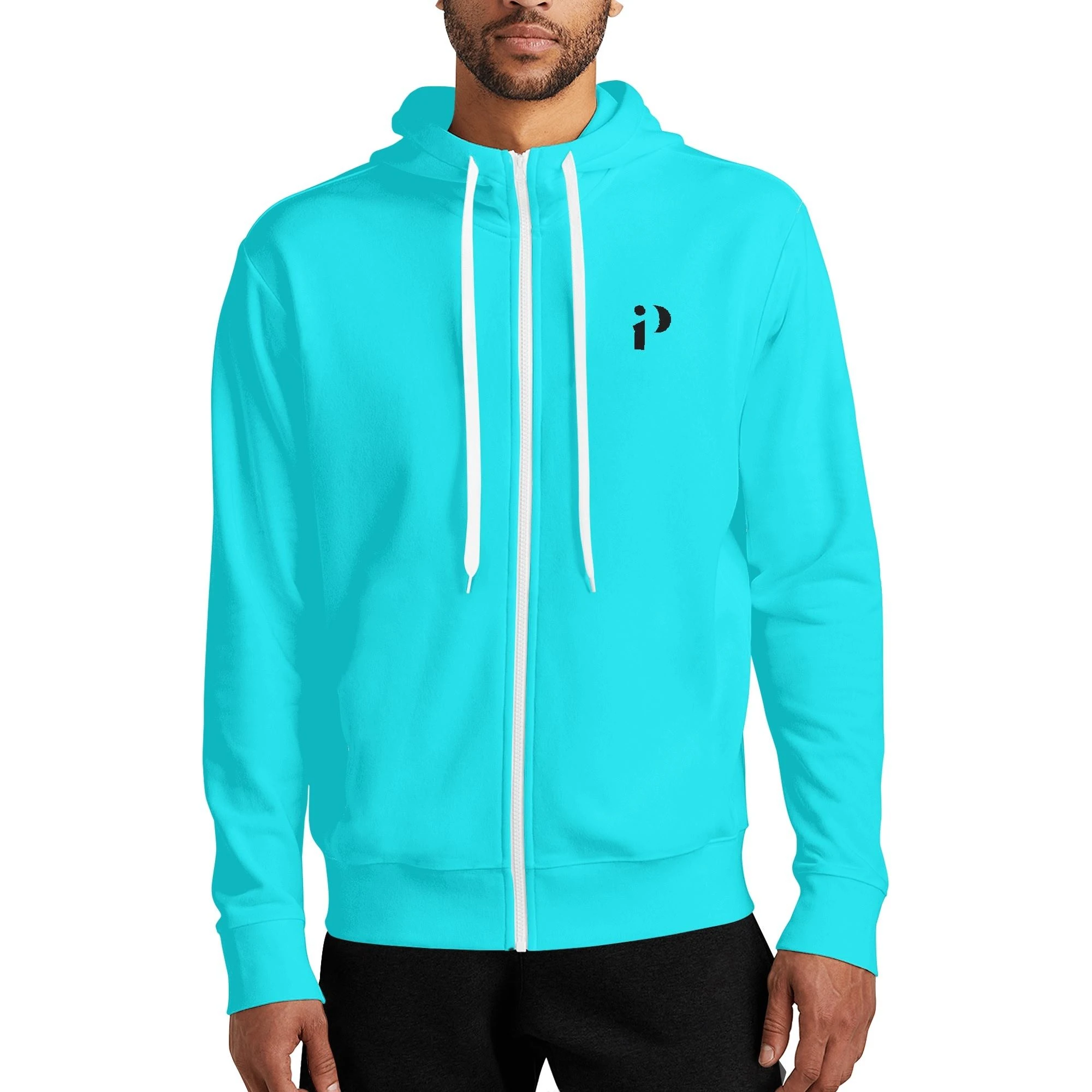 Sudadera Celeste iP con cremallera completa y cuello alto en color azul turquesa