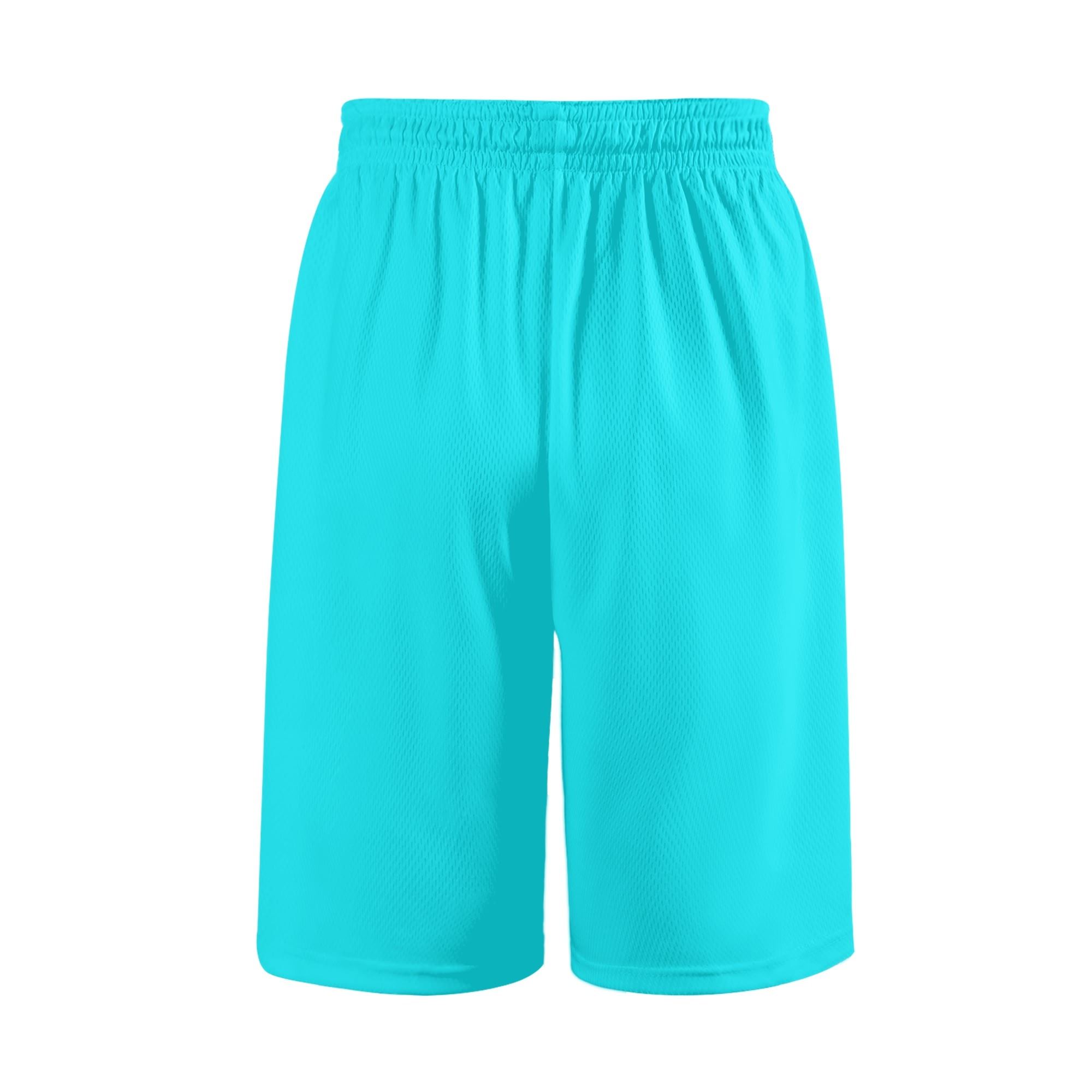 Shorts deportivos turquesa para hombre, de malla ligera y transpirable, con cintura ajustable.