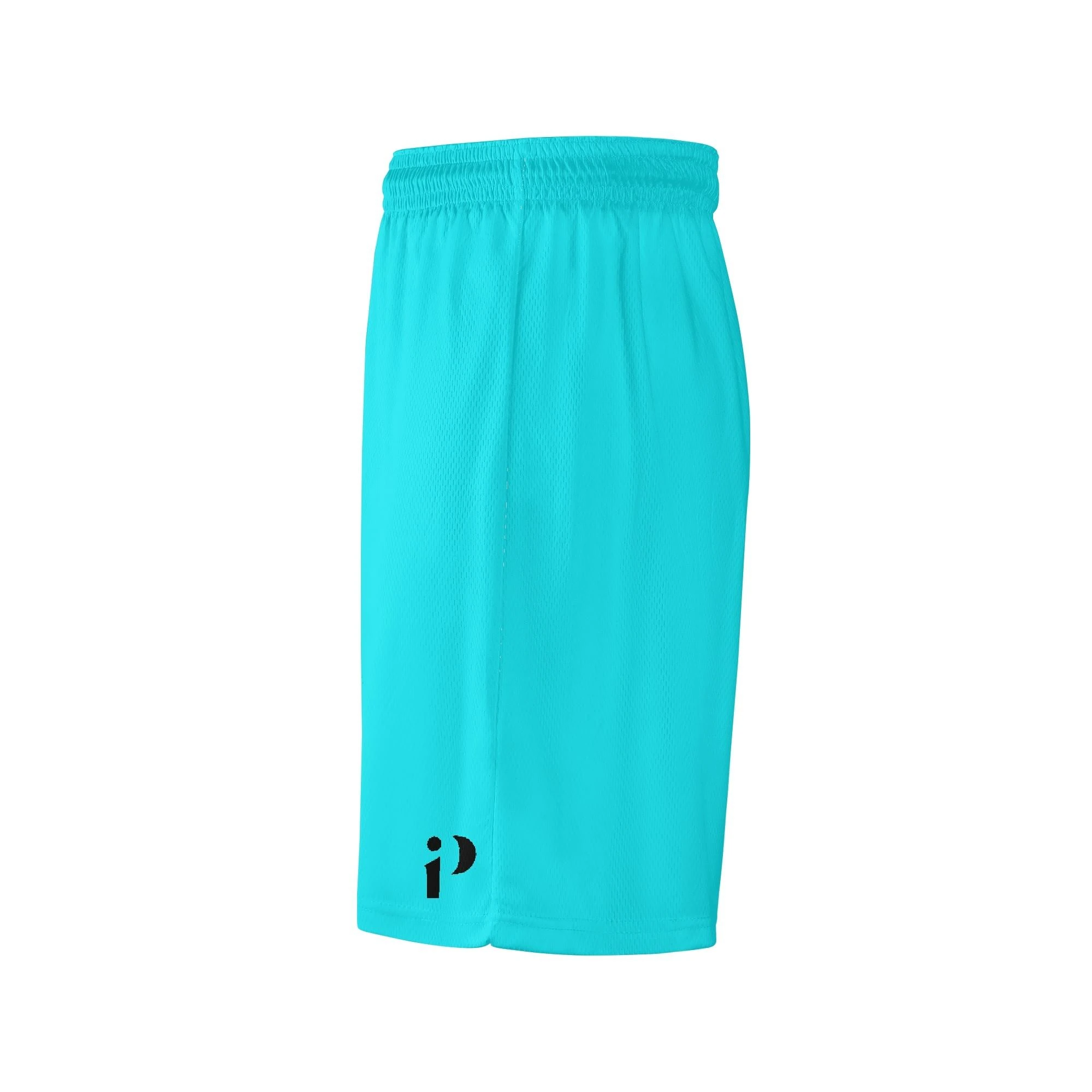 Shorts deportivos turquesa para hombre, de malla ligera y transpirable, con cintura ajustable.