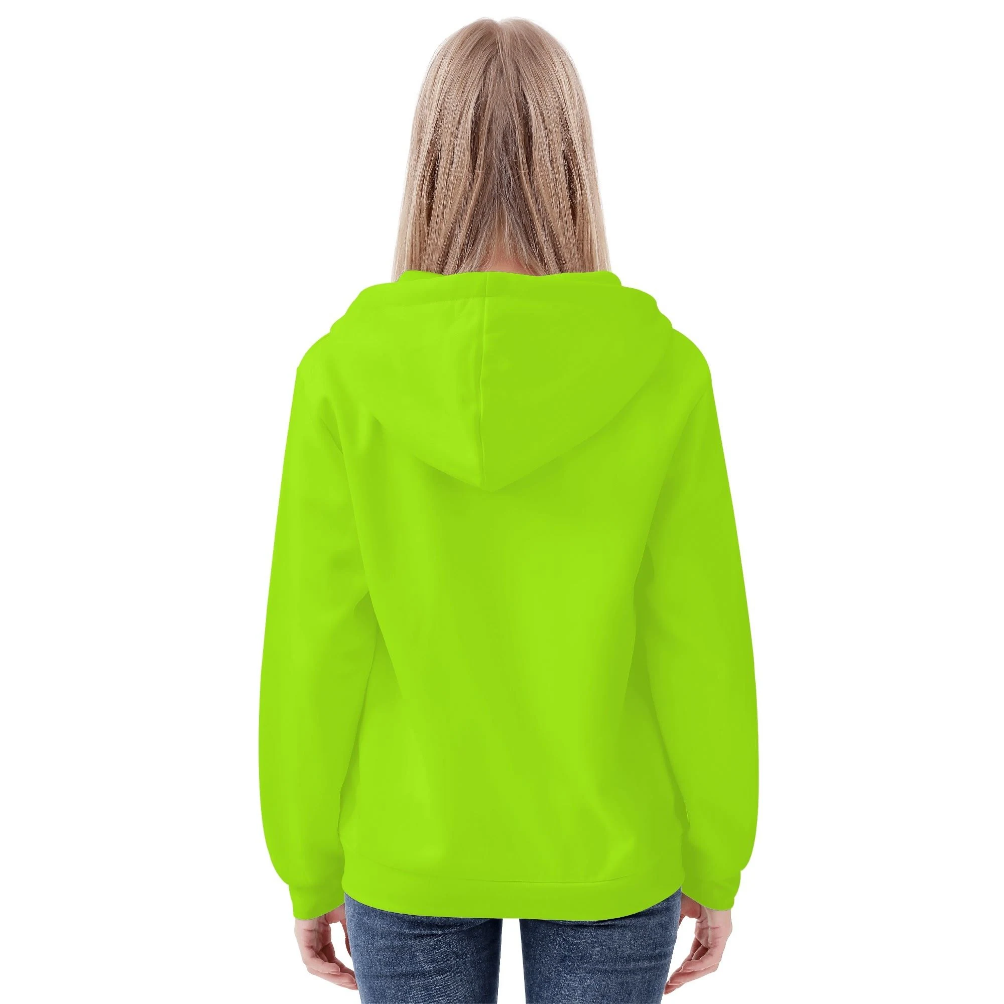 Sudadera con capucha CozyFit en color verde neón con cremallera comple