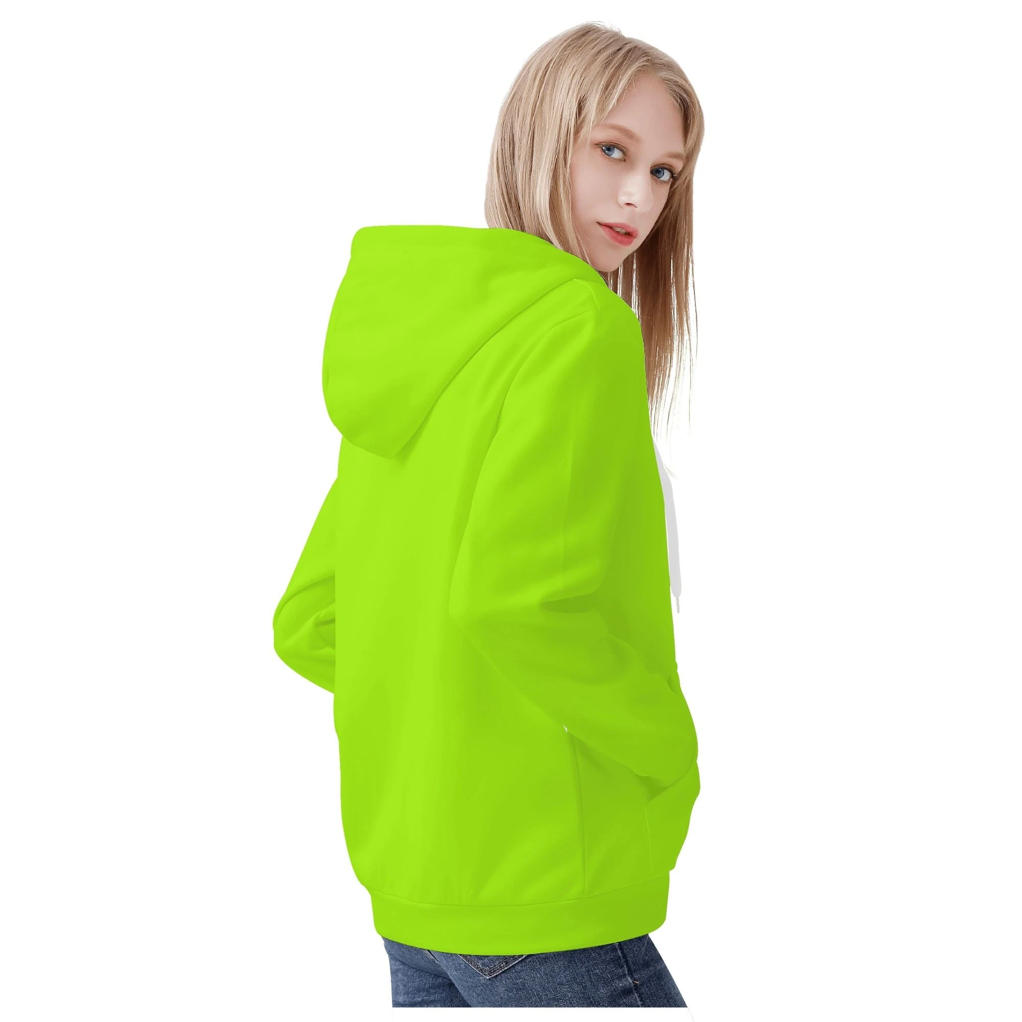 Sudadera con capucha CozyFit en color verde neón con cremallera comple
