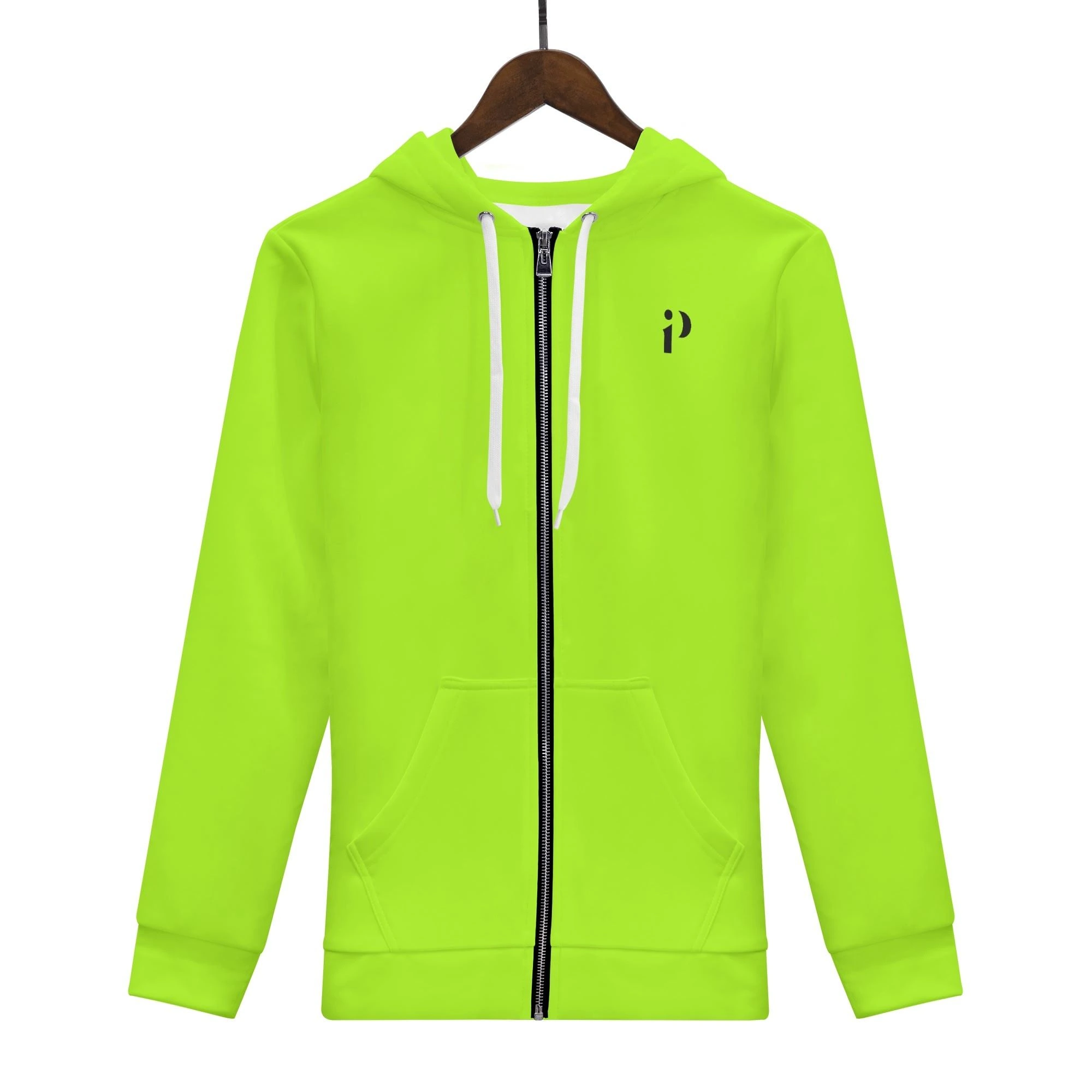 Sudadera con capucha CozyFit en color verde neón con cremallera comple