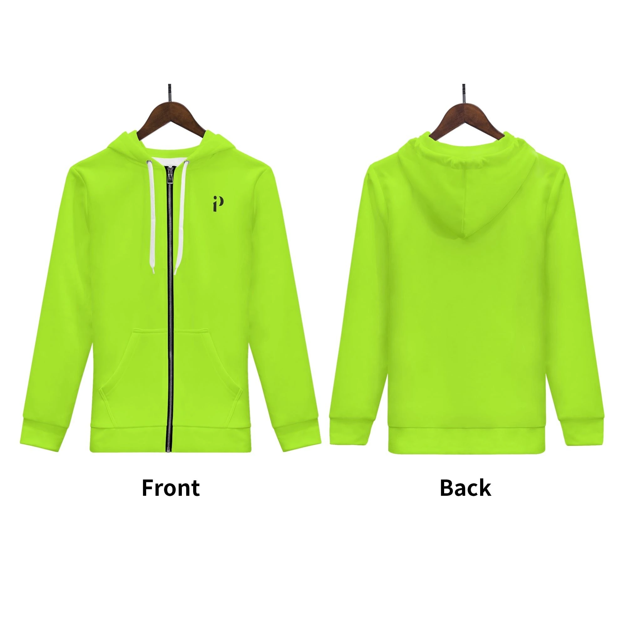 Sudadera con capucha CozyFit en color verde neón con cremallera comple