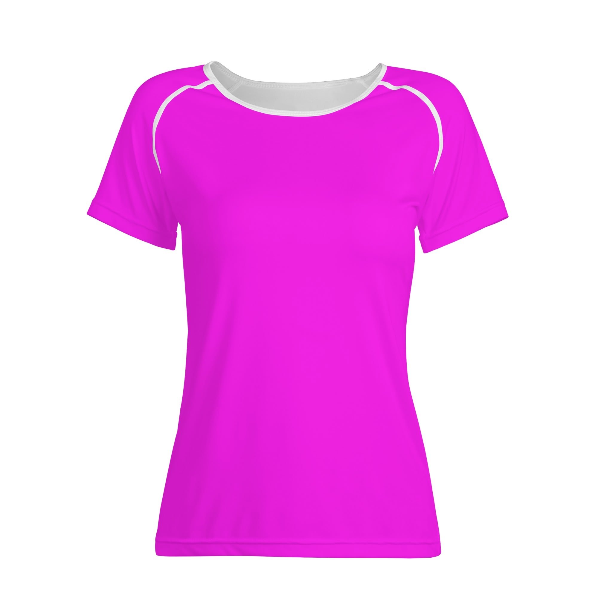 Camiseta Fucsia Sporty con estampado integral en color magenta brillante, confeccionada en poliéster y elastano, con ajuste flexible y cómodo.