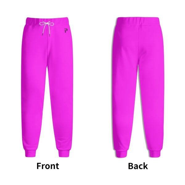 Joggers unisex en color magenta brillante con cinturilla elástica y cordón ajustable, confeccionados con una mezcla de algodón y poliéster para máxima comodidad y durabilidad.