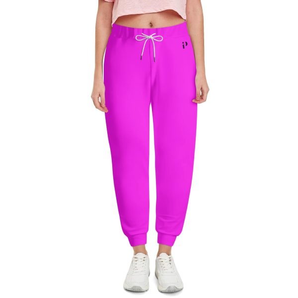 Joggers unisex en color magenta brillante con cinturilla elástica y cordón ajustable, confeccionados con una mezcla de algodón y poliéster para máxima comodidad y durabilidad.
