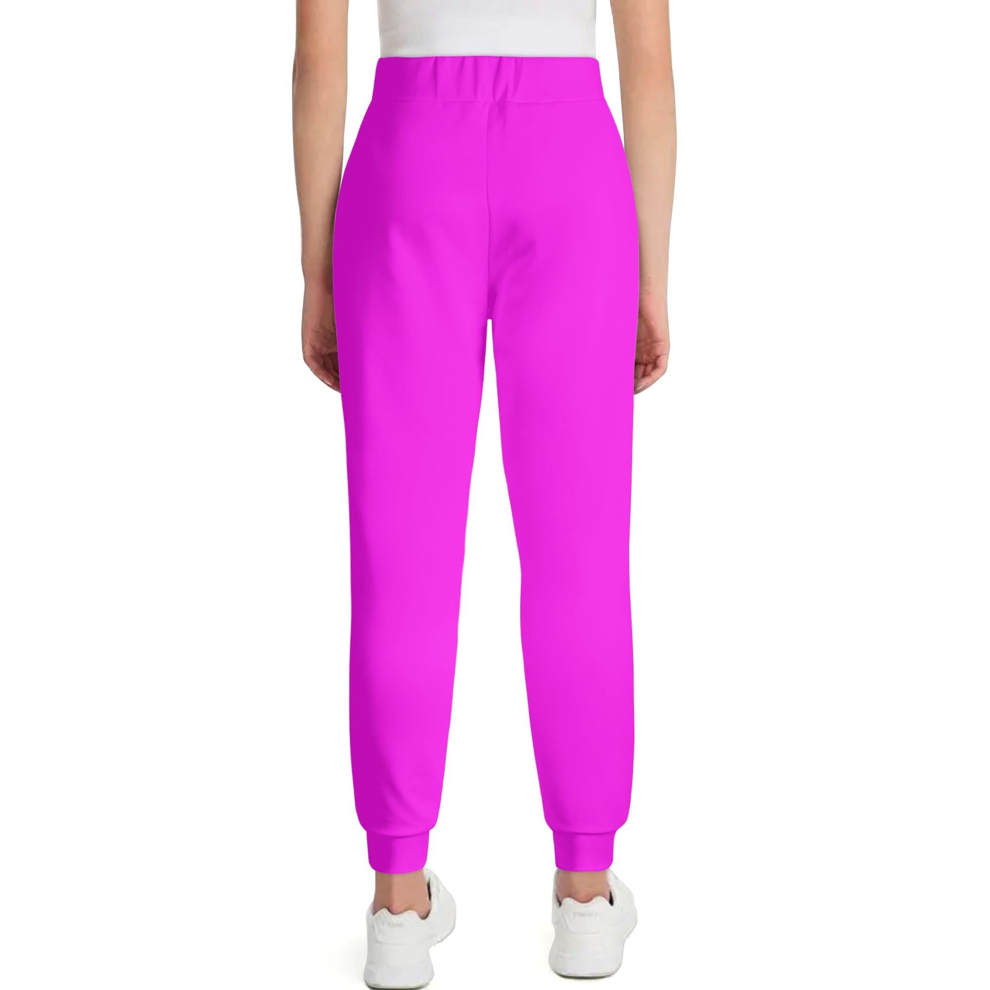 Joggers unisex en color magenta brillante con cinturilla elástica y cordón ajustable, confeccionados con una mezcla de algodón y poliéster para máxima comodidad y durabilidad.