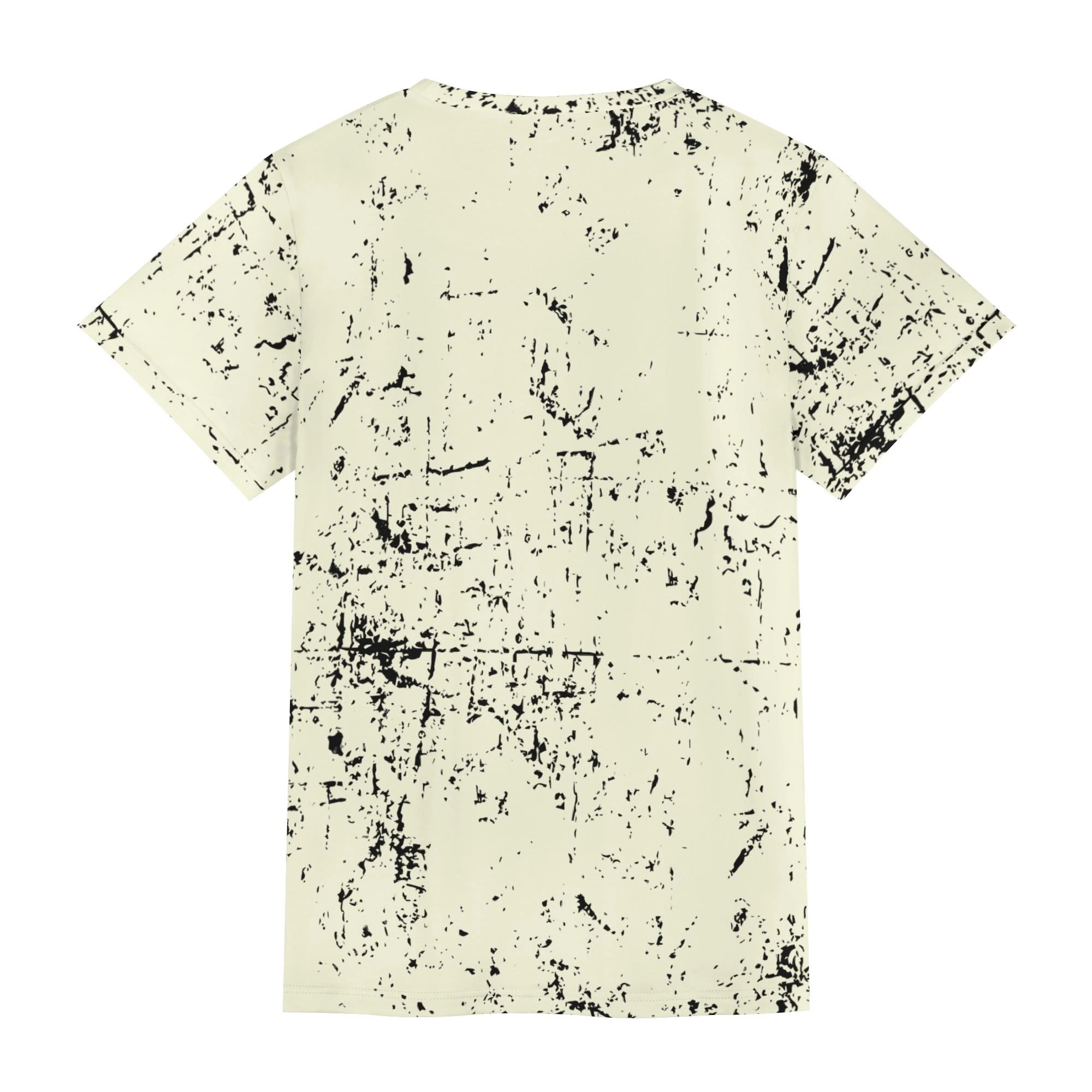 Imagen de la camiseta Wild Strong Tee con estampado integral de leopardo en marfil apagado y negro, con detalles vibrantes en amarillo en los ojos y la frente. Diseño urbano y audaz sobre fondo desgastado.