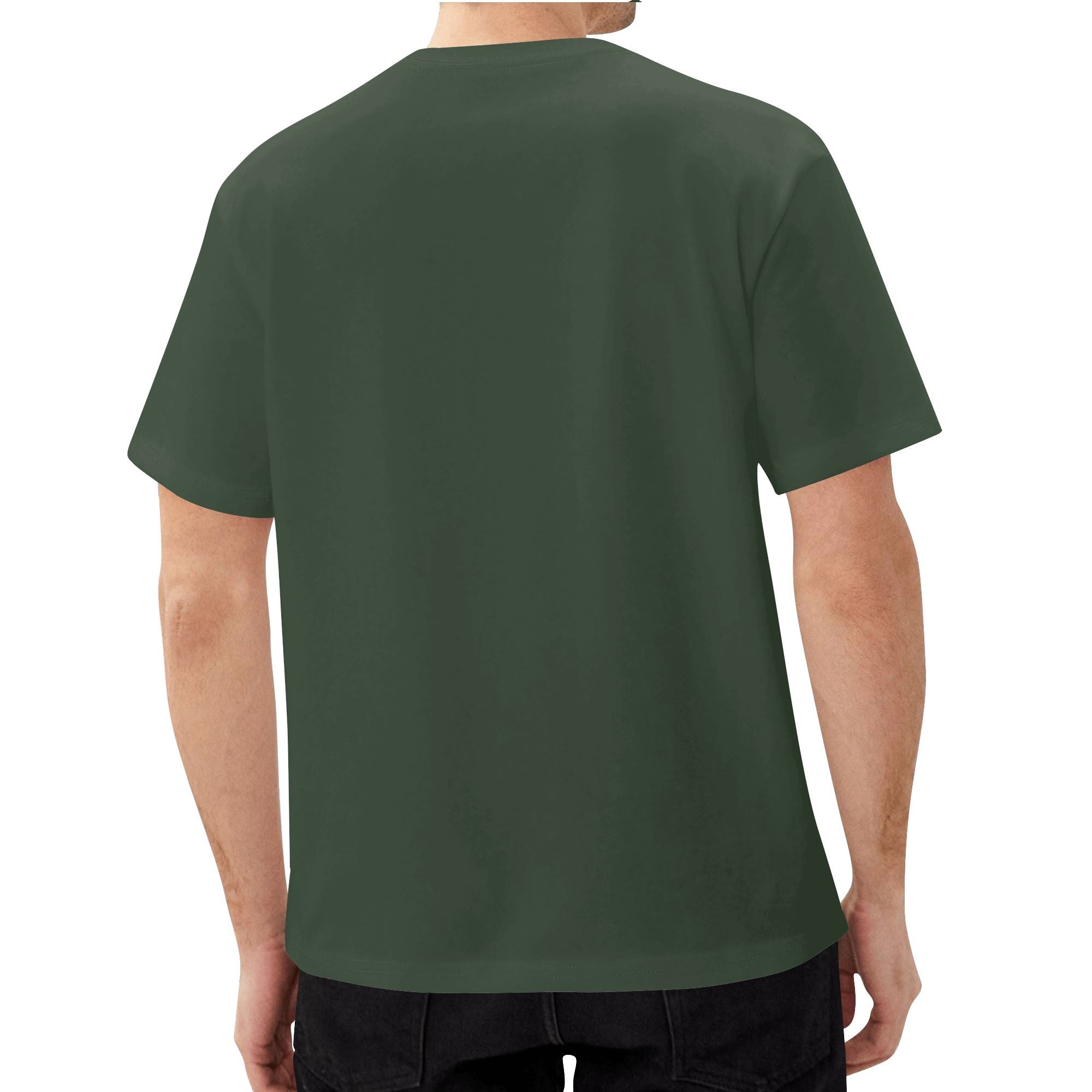Camiseta verde militar para hombre con estampado all-over de mensajes motivacionales y patrones de camuflaje en rojo y blanco.