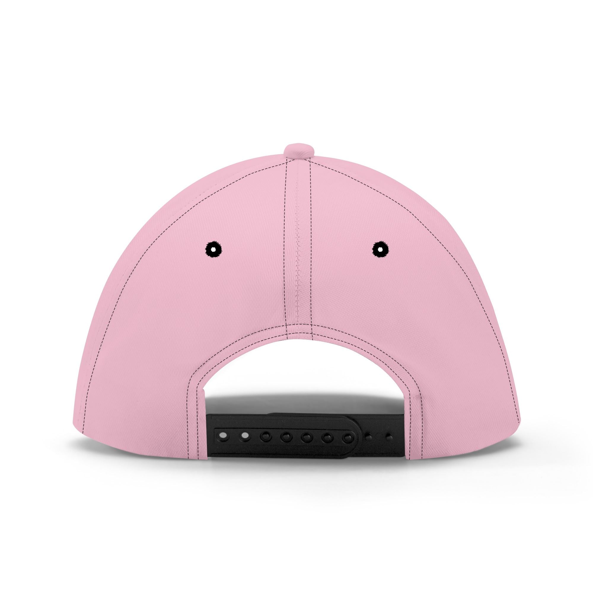 Gorra de béisbol blanca con estampado floral amarillo y cara sonriente en el centro. Visera precurvada y ajuste universal.
