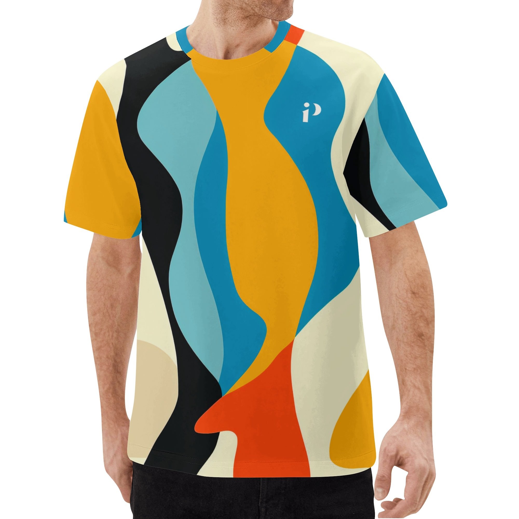 Camiseta clásica para hombre con diseño artístico abstracto de colores vivos en impresión all-over.