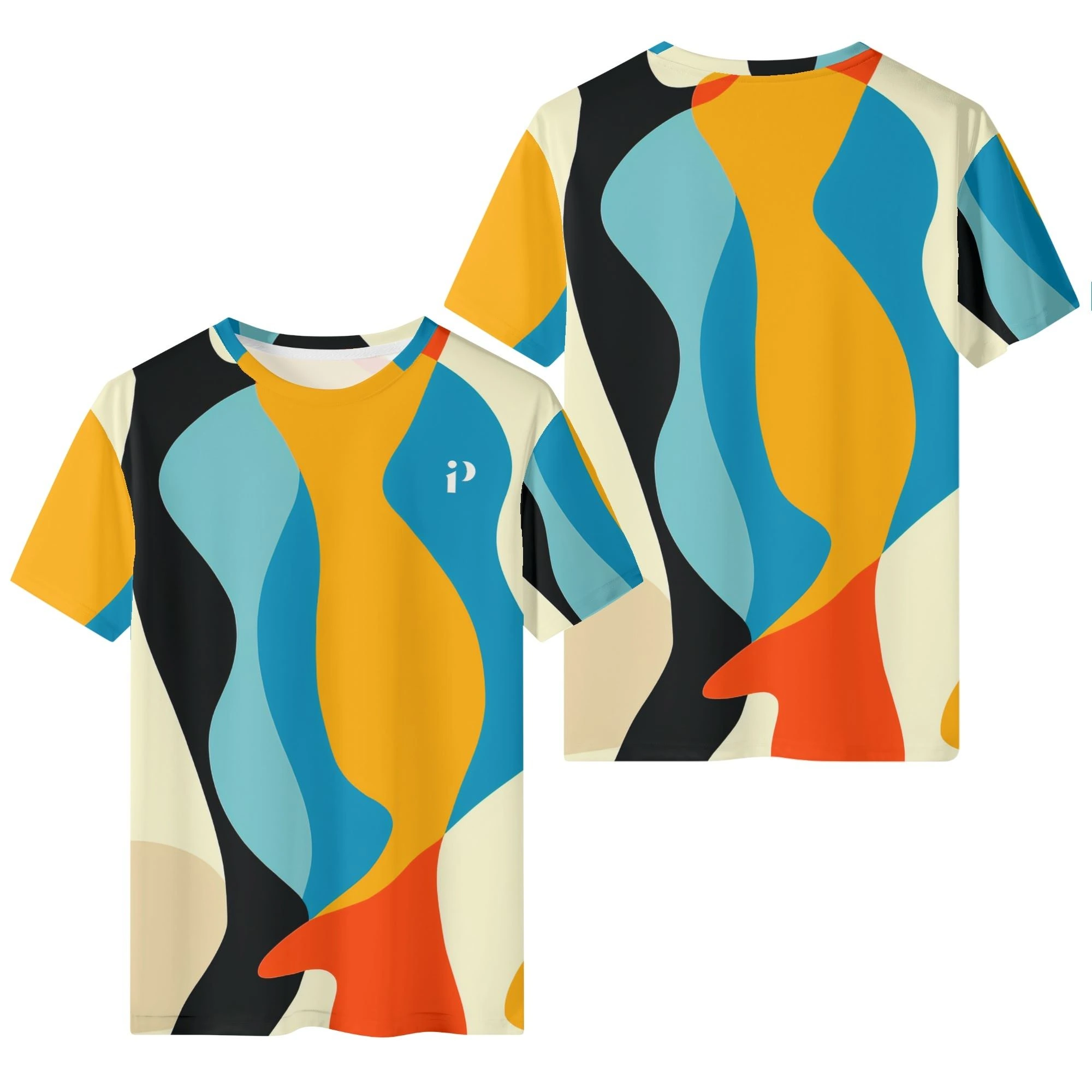 Camiseta clásica para hombre con diseño artístico abstracto de colores vivos en impresión all-over. Parte trasera de la camiseta “Flujo Abstracto” con continuidad de estampado gráfico y corte moderno. Parte trasera de la camiseta “Flujo Abstracto” con continuidad de estampado gráfico y corte moderno.