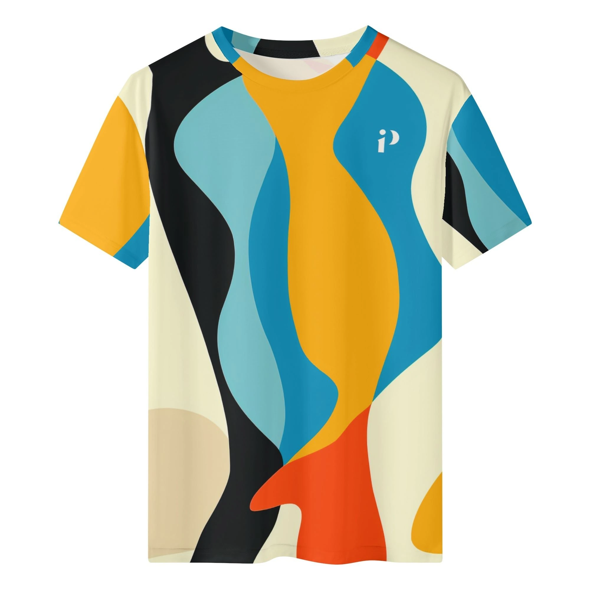 Camiseta clásica para hombre con diseño artístico abstracto de colores vivos en impresión all-over.