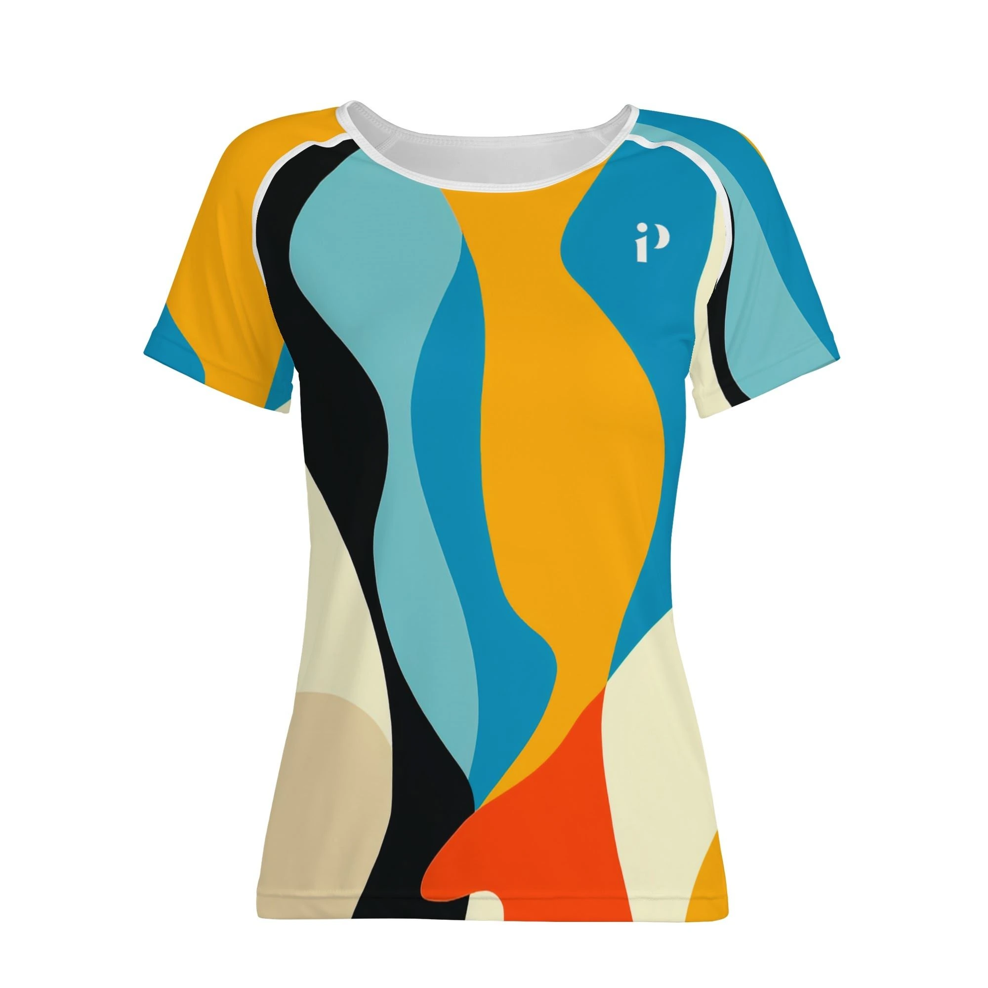 Camiseta de mujer corte deportivo con diseño artístico en impresión all-over.