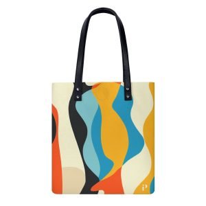 Bolso tote PU Leather Handbag “Vibración Urbana” con estampado all-over y asas negras.