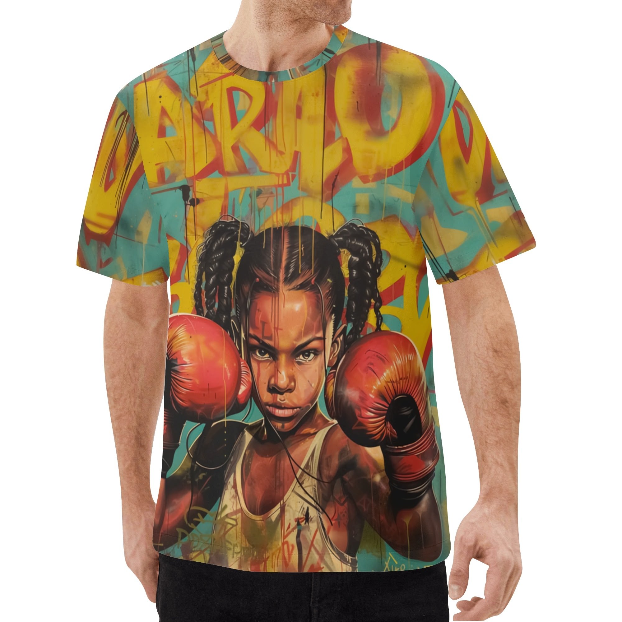 Camiseta Little Fighter hombre con diseño gráfico all-over de niña boxeadora sobre graffiti