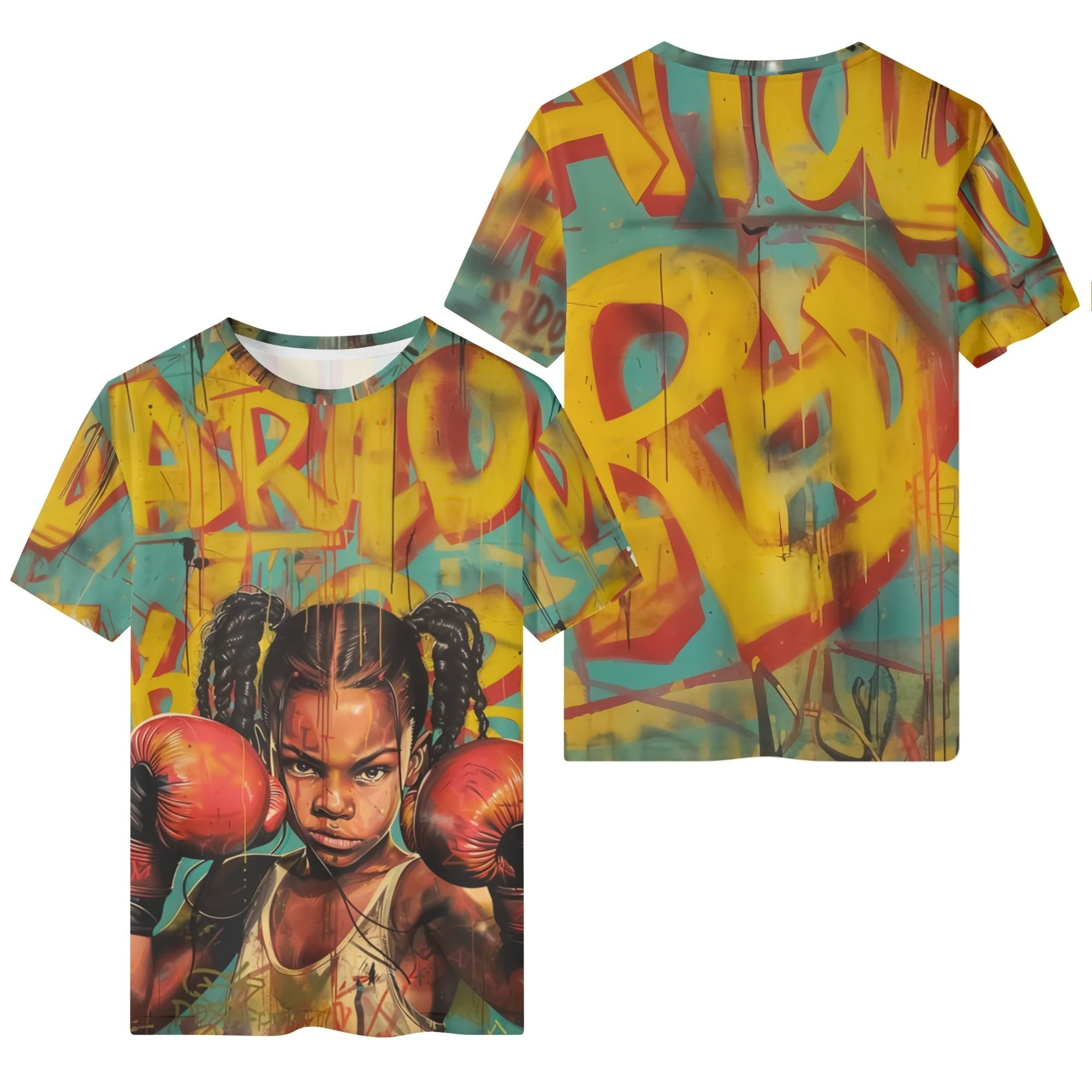 Camiseta Little Fighter hombre con diseño gráfico all-over de niña boxeadora sobre graffiti