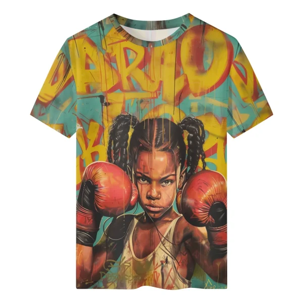 Camiseta Little Fighter hombre con diseño gráfico all-over de niña boxeadora sobre graffiti