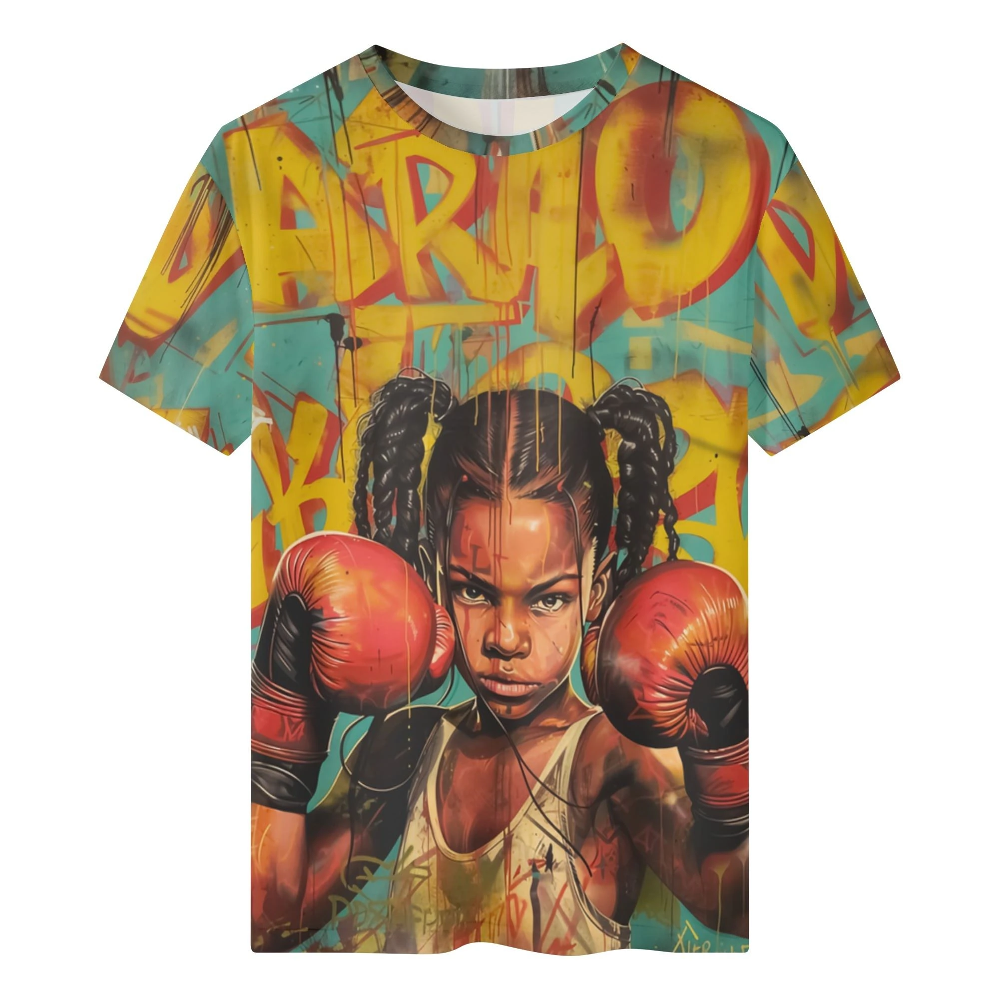 Camiseta Little Fighter hombre con diseño gráfico all-over de niña boxeadora sobre graffiti