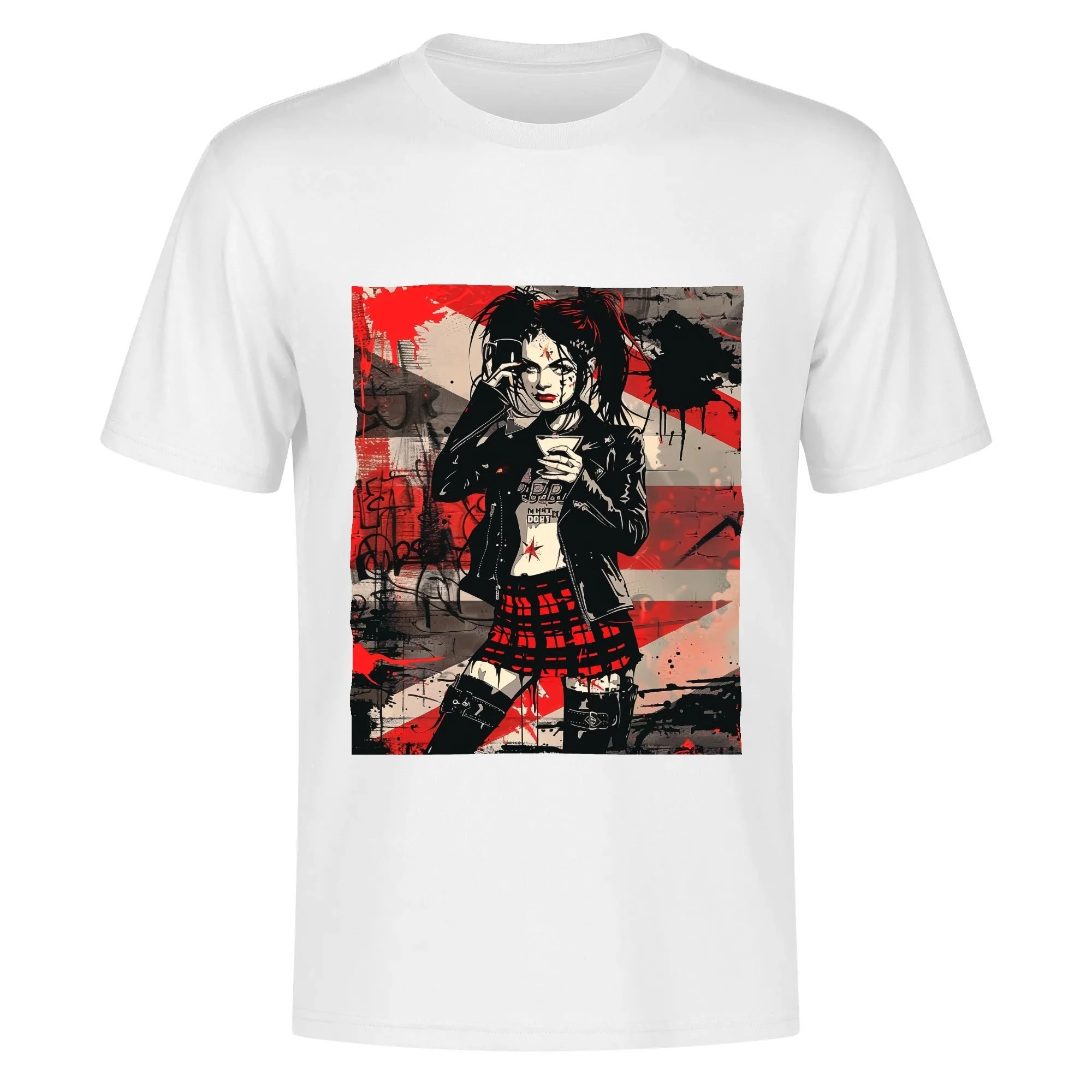 Camiseta hombre con ilustración de chica alternativa y mensaje "Sweet But Fearless" en la espalda