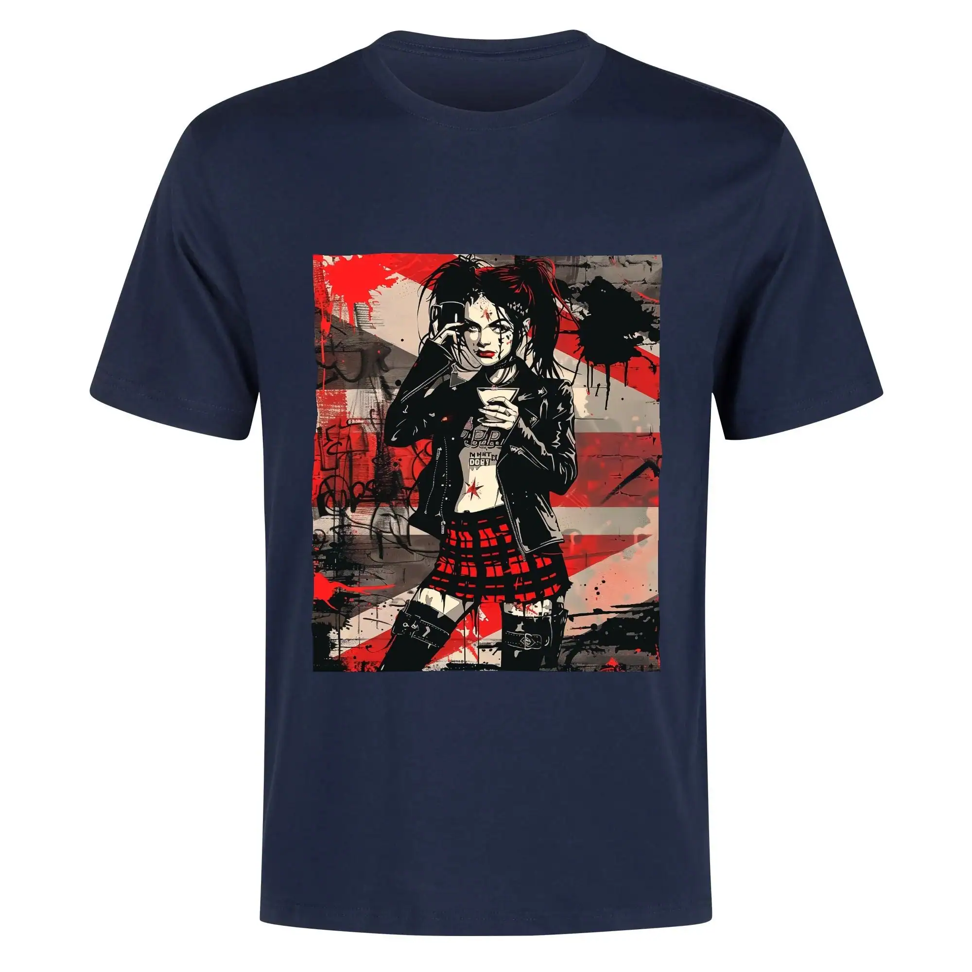 Camiseta hombre con ilustración de chica alternativa y mensaje "Sweet But Fearless" en la espalda