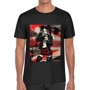 Camiseta hombre con ilustración de chica alternativa y mensaje "Sweet But Fearless" en la espalda