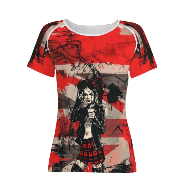 Camiseta mujer Attitude Over Approval con diseño punk y mensaje rebelde en rojo y negro