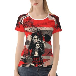 Camiseta mujer Attitude Over Approval con diseño punk y mensaje rebelde en rojo y negro