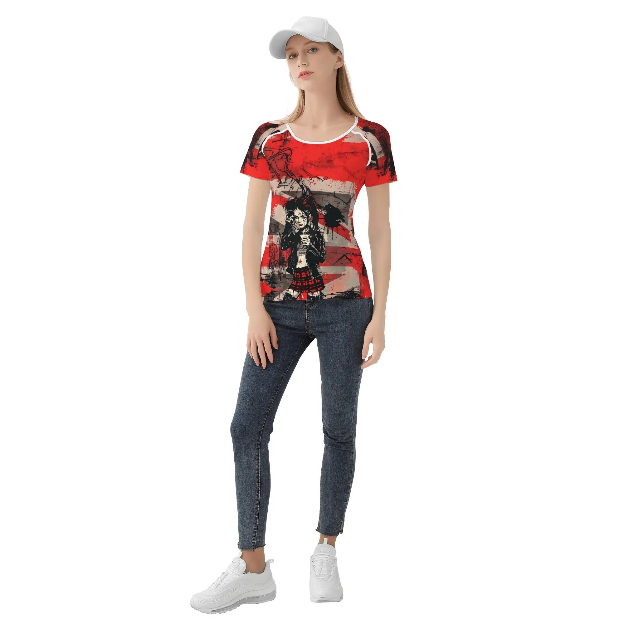 Camiseta mujer Attitude Over Approval con diseño punk y mensaje rebelde en rojo y negro