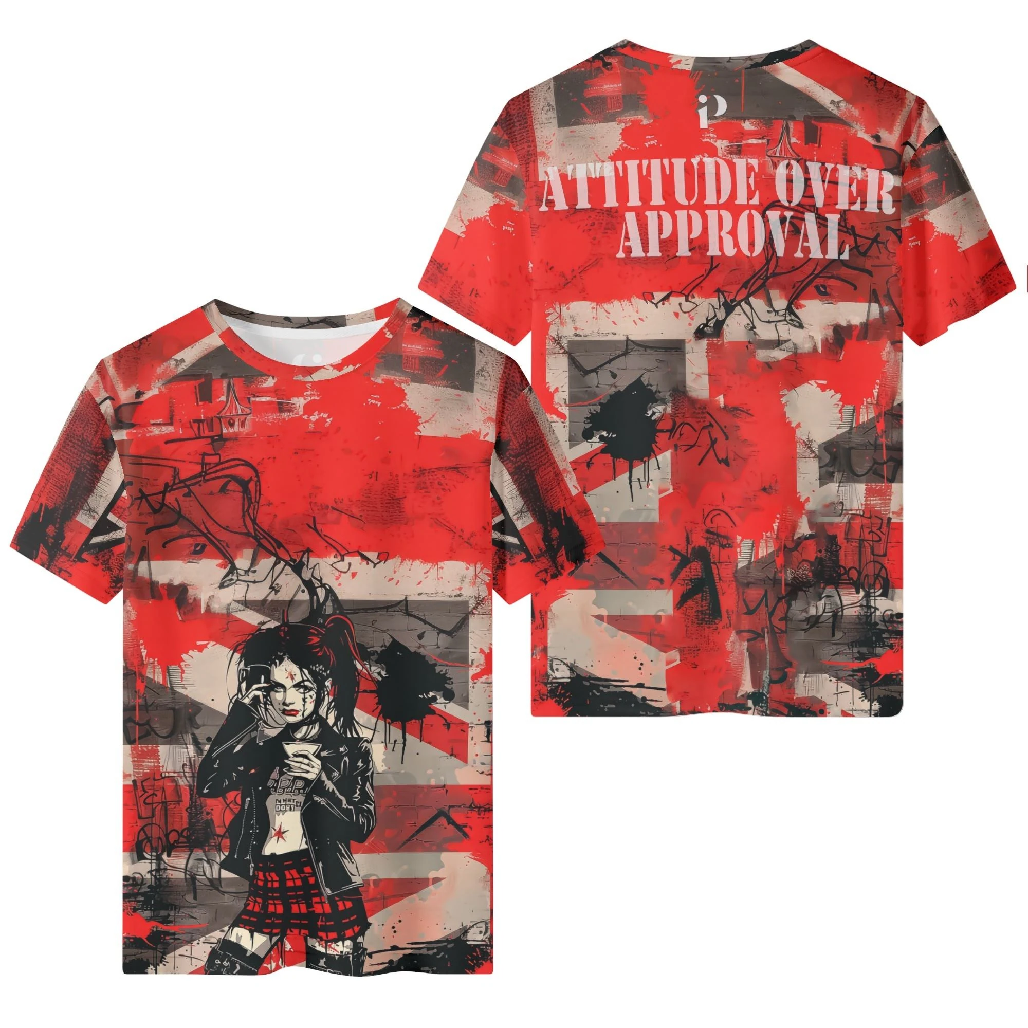 Camiseta hombre Attitude Over Approval con diseño punk urbano all-over y mensaje trasero