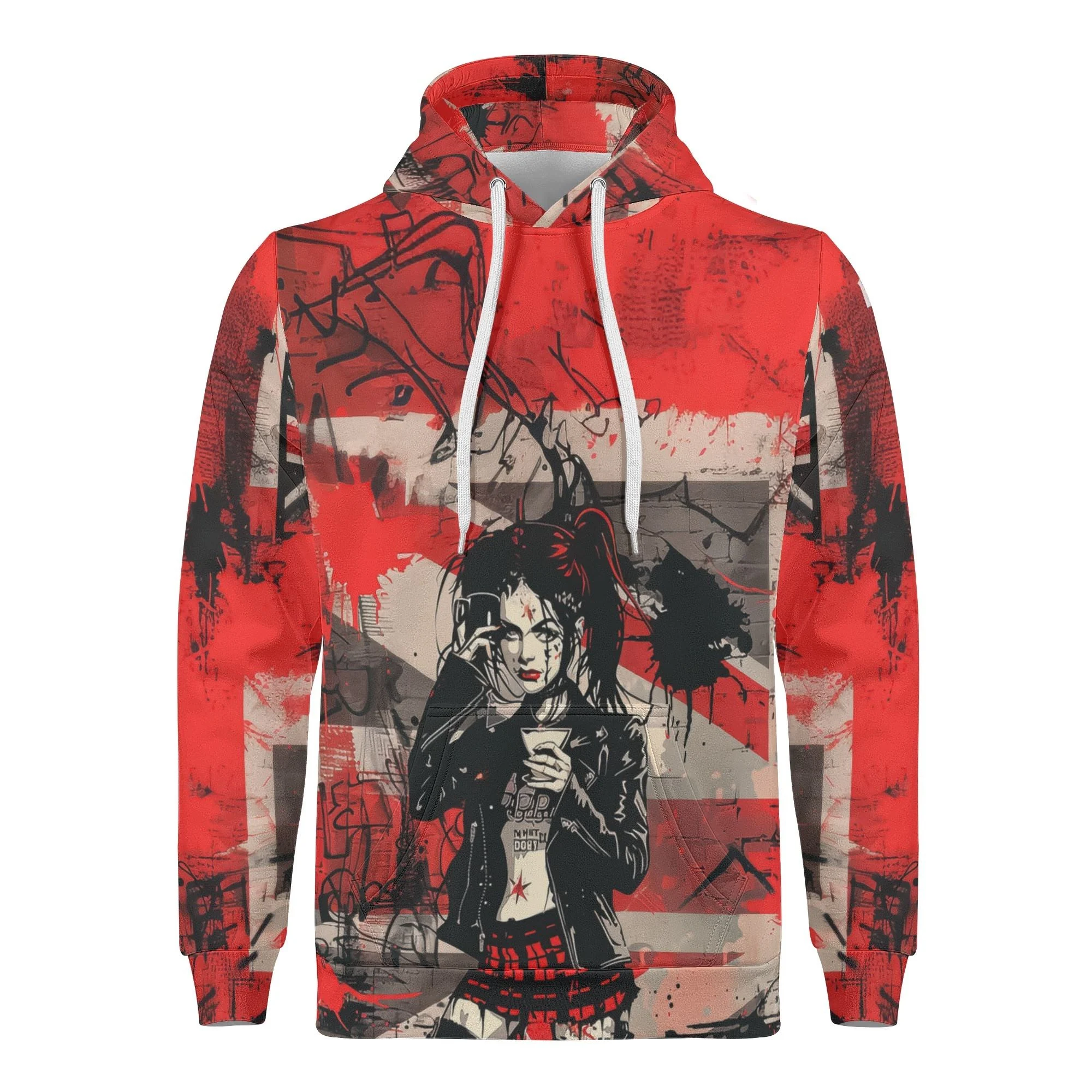 Sudadera con capucha hombre con diseño punk y frase Attitude Over Approval en rojo y negro