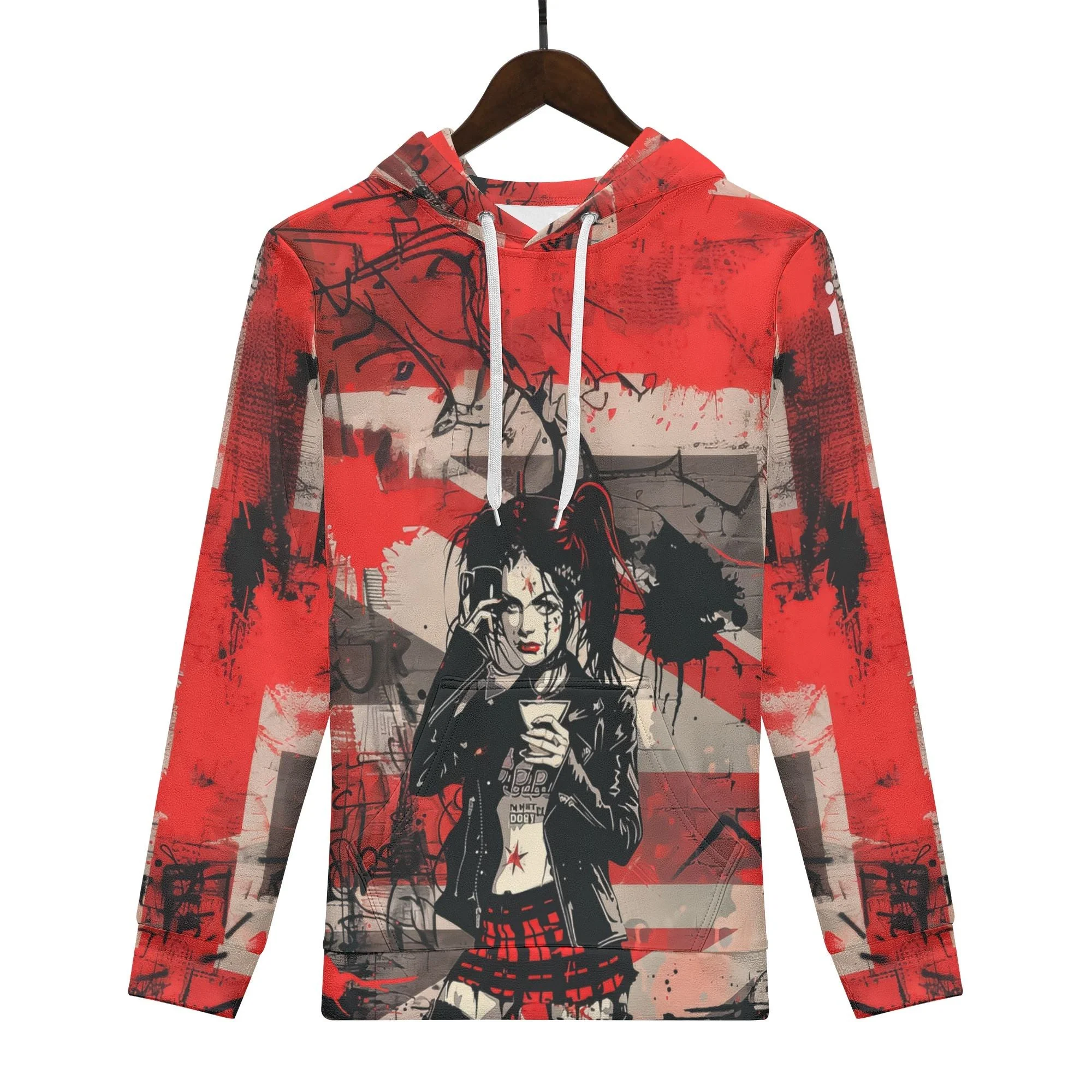 Sudadera con capucha hombre con diseño punk y frase Attitude Over Approval en rojo y negro