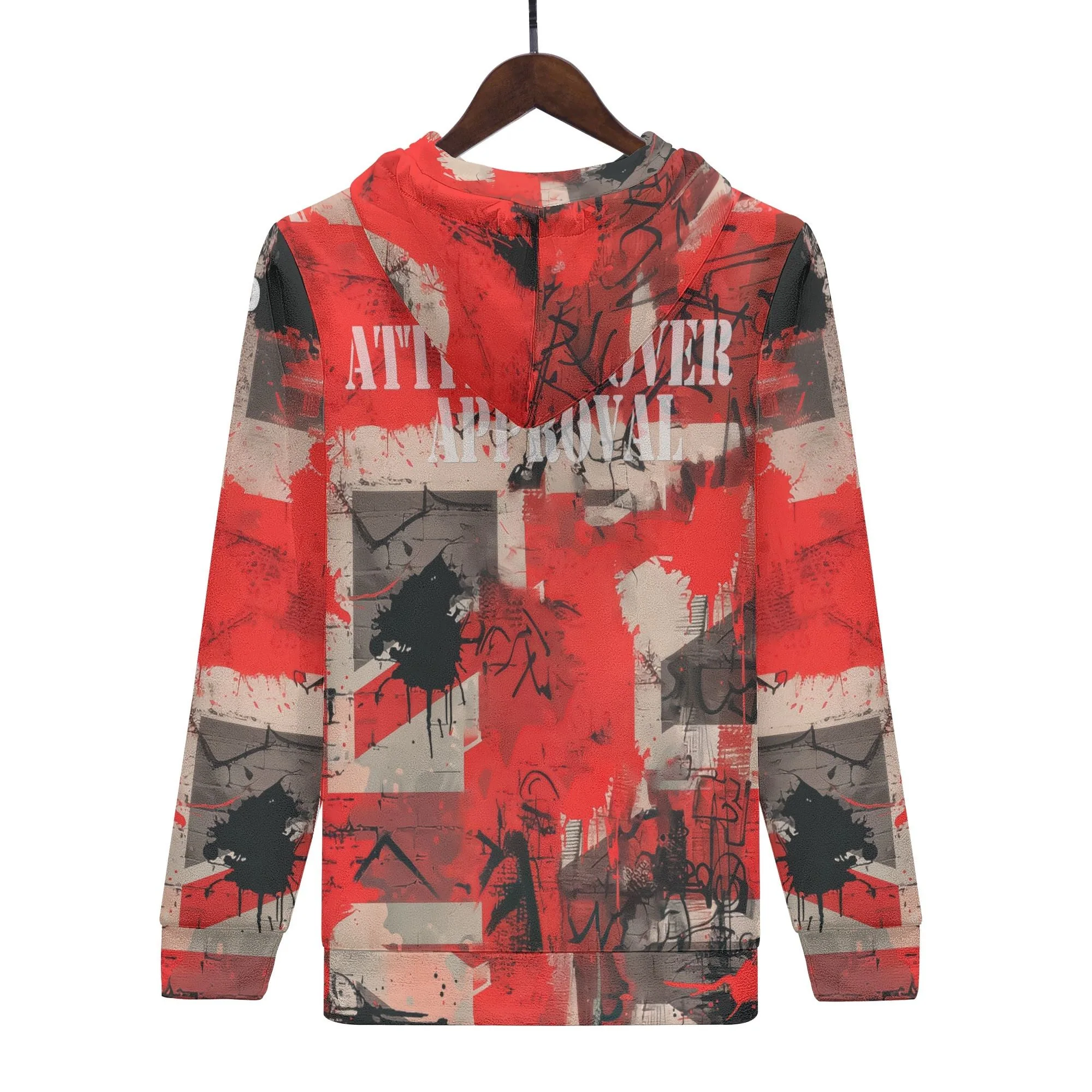 Sudadera con capucha hombre con diseño punk y frase Attitude Over Approval en rojo y negro