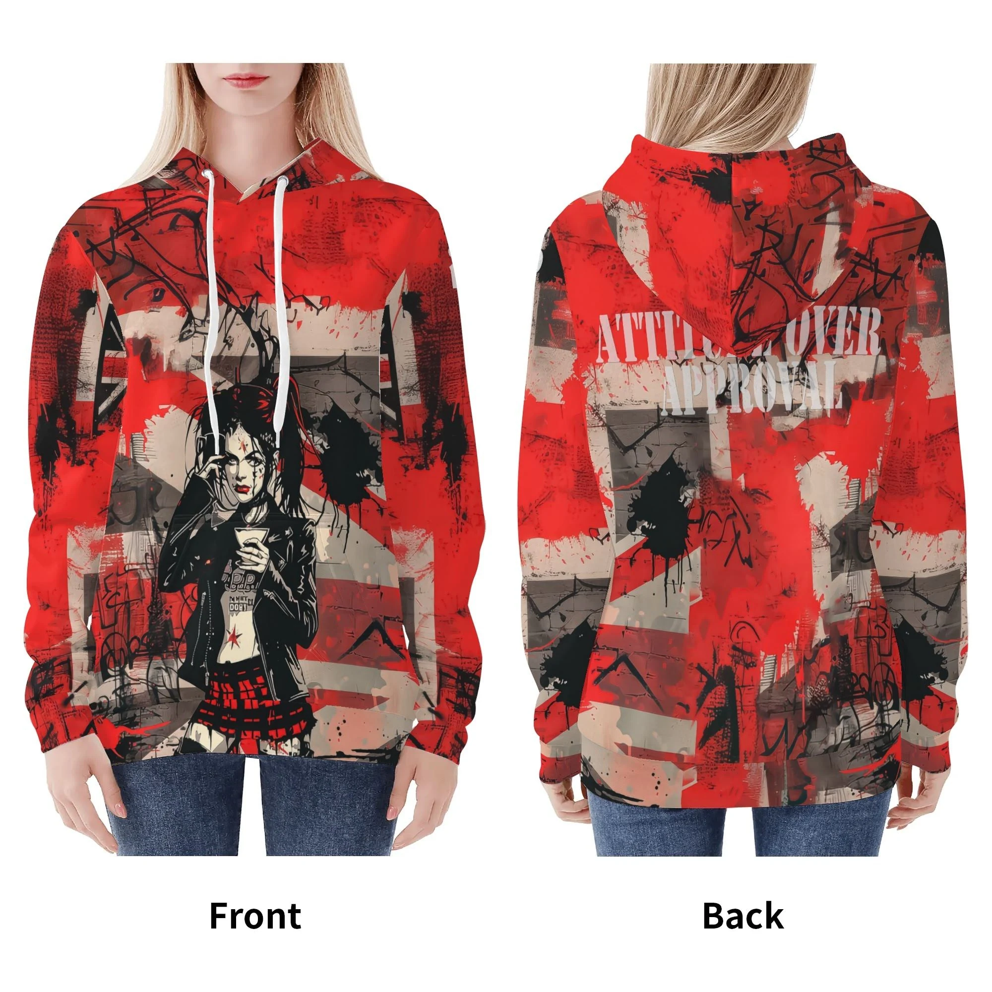 Sudadera de mujer con diseño alternativo “Attitude Over Approval” y forro cálido para invierno