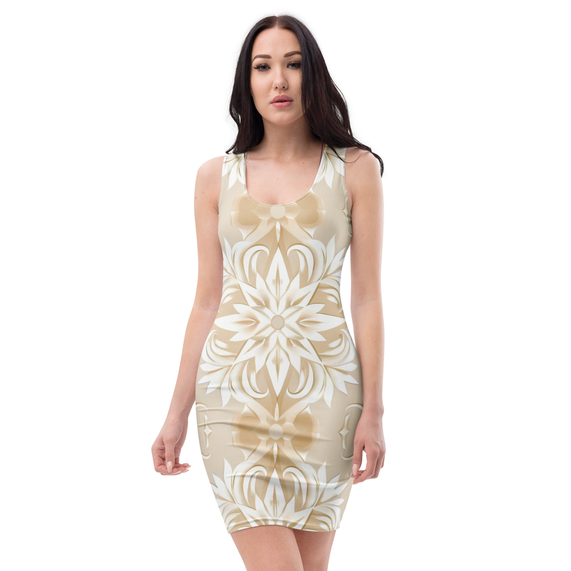 Vestido floral beige ajustado con diseño integral Soft Bloom BY IP