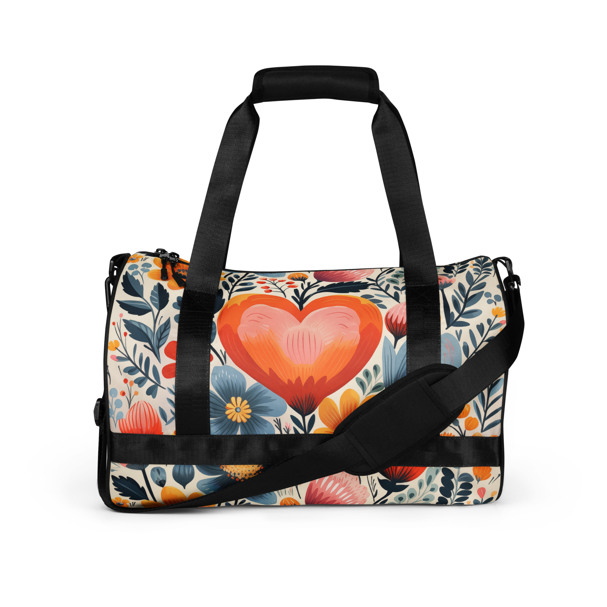 Bolsa de deporte mujer estampado integral floral con corazón – Flor Viva Collection – ImageFusion Prints