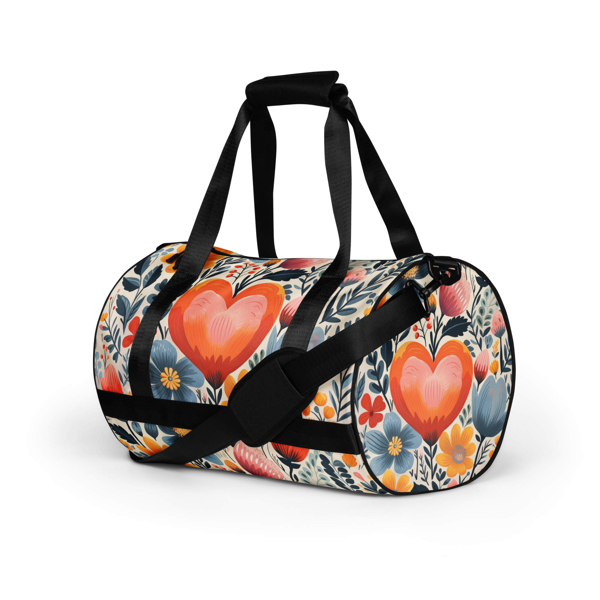 Bolsa de deporte mujer estampado integral floral con corazón – Flor Viva Collection – ImageFusion Prints