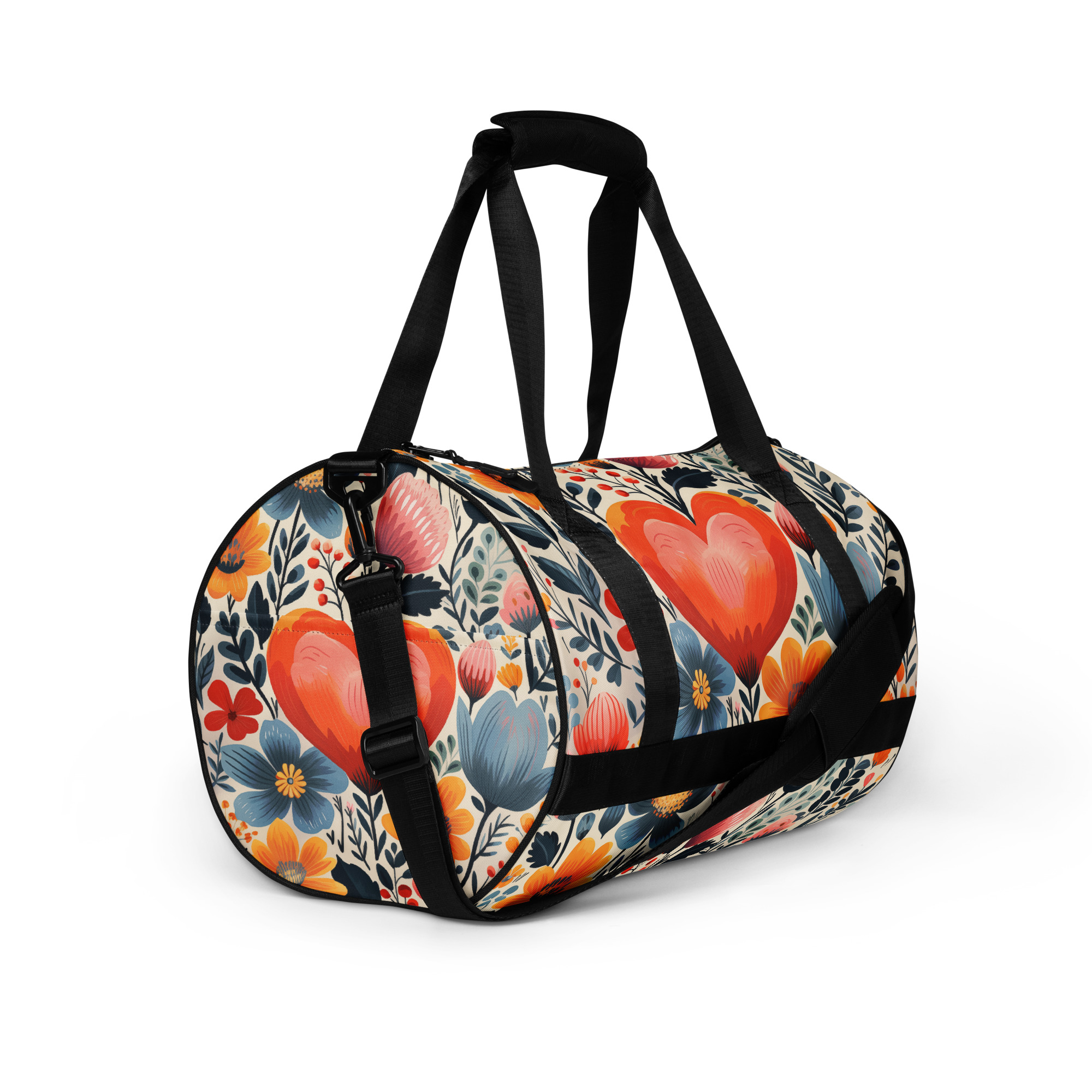 Bolsa de deporte mujer estampado integral floral con corazón – Flor Viva Collection – ImageFusion Prints