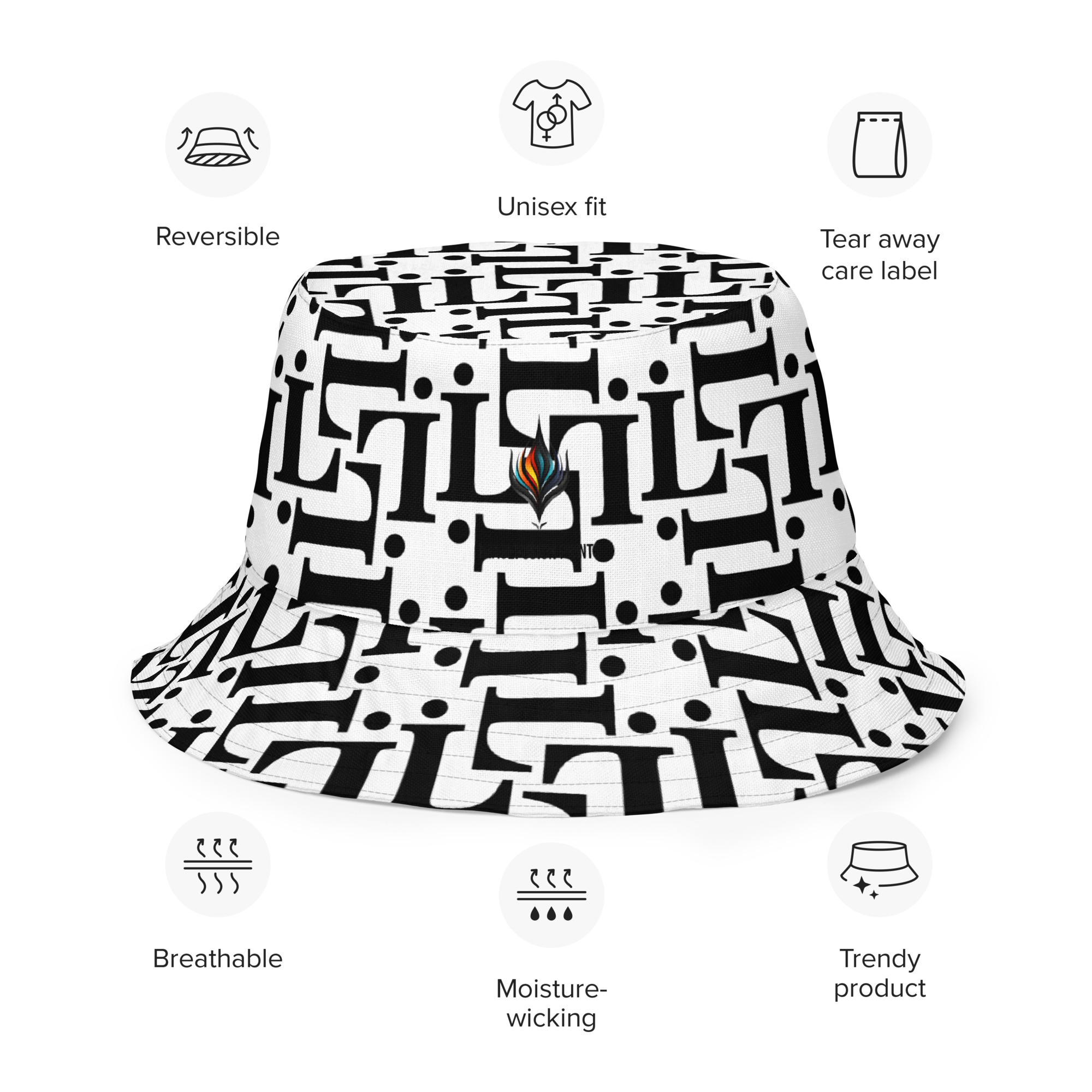 Sombrero urbano reversible blanco y negro con diseño tipográfico – colección Code Noir