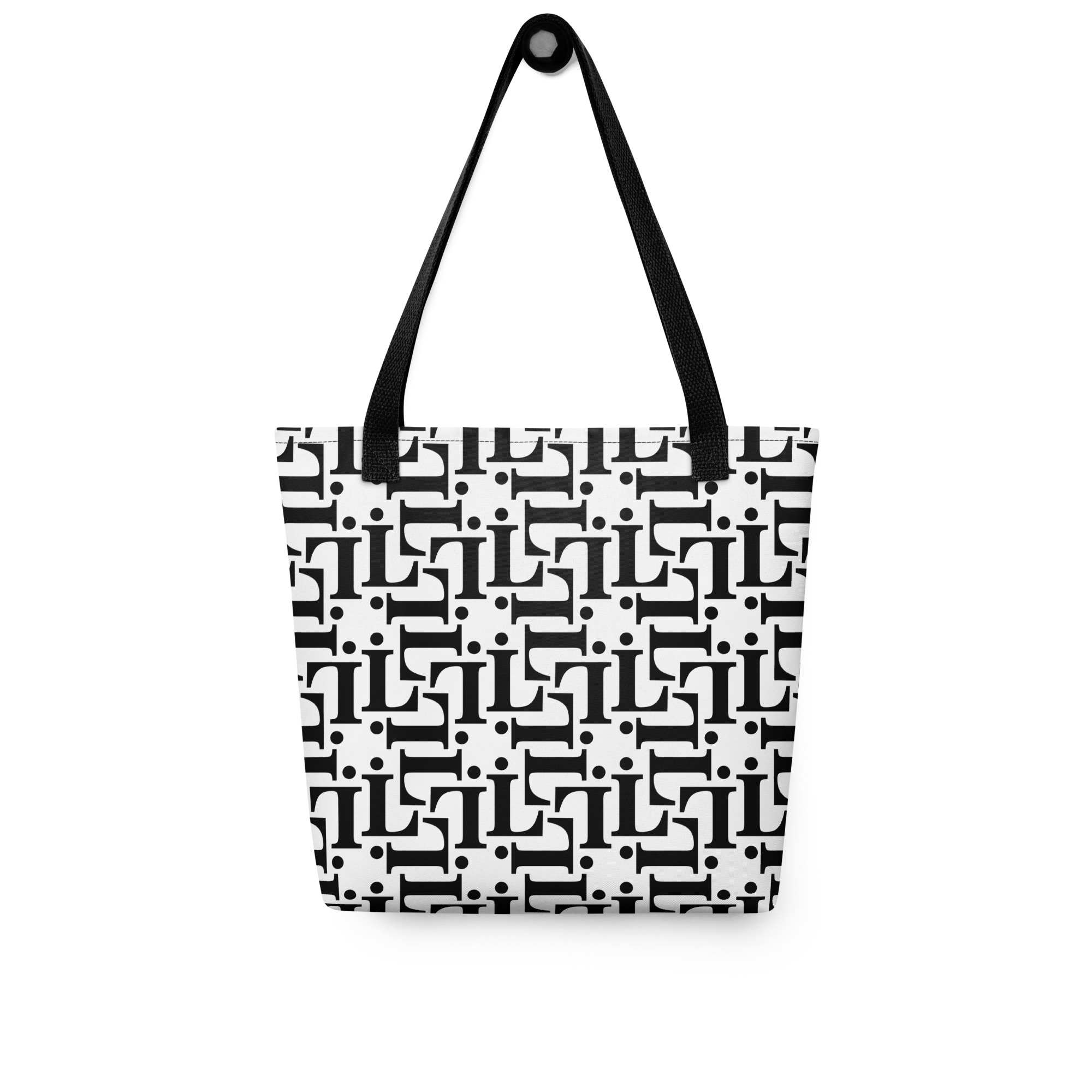Bolsa tote CODE NOIR con diseño tipográfico en blanco y negro y asas negras