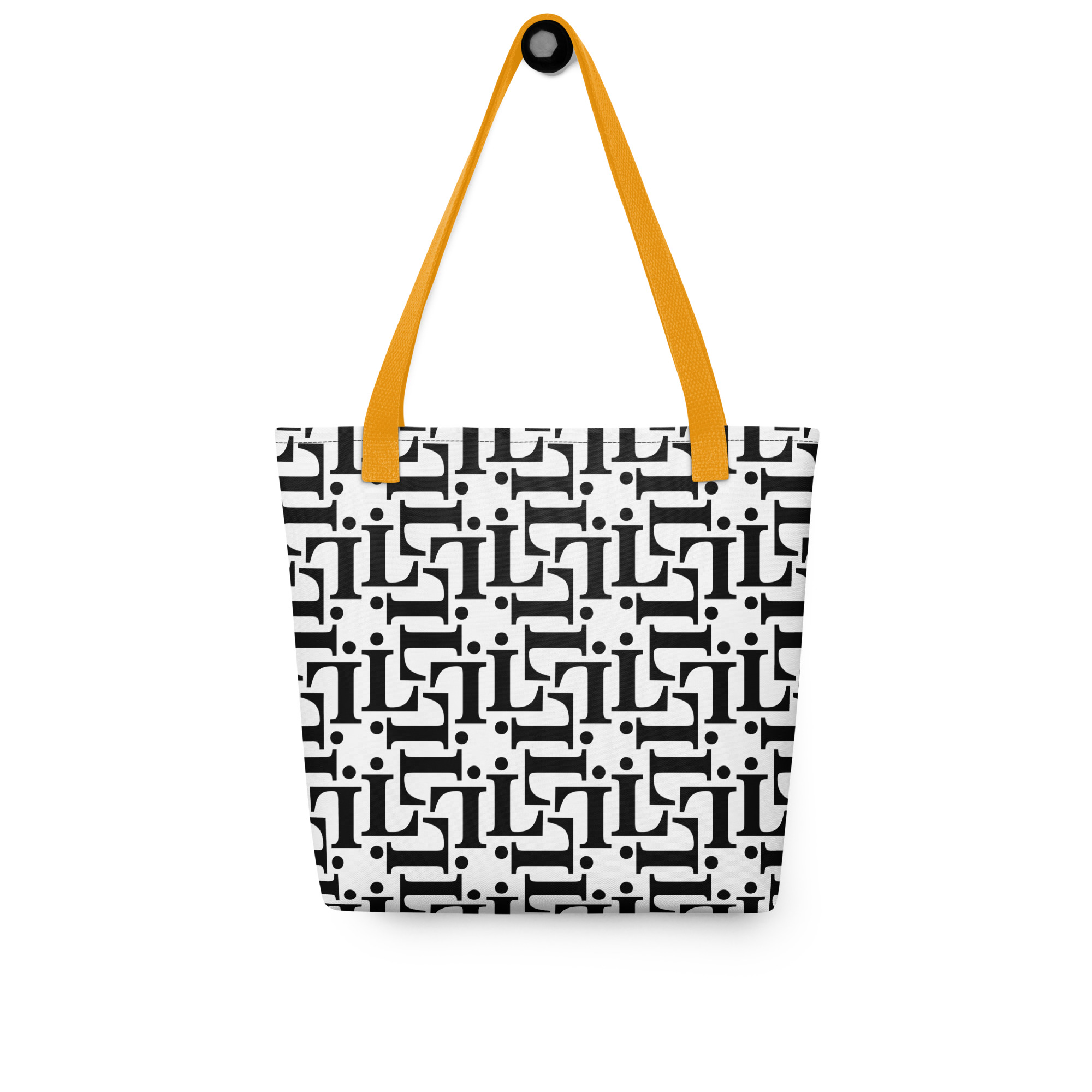 Bolsa tote CODE NOIR con diseño tipográfico en blanco y negro y asas negras