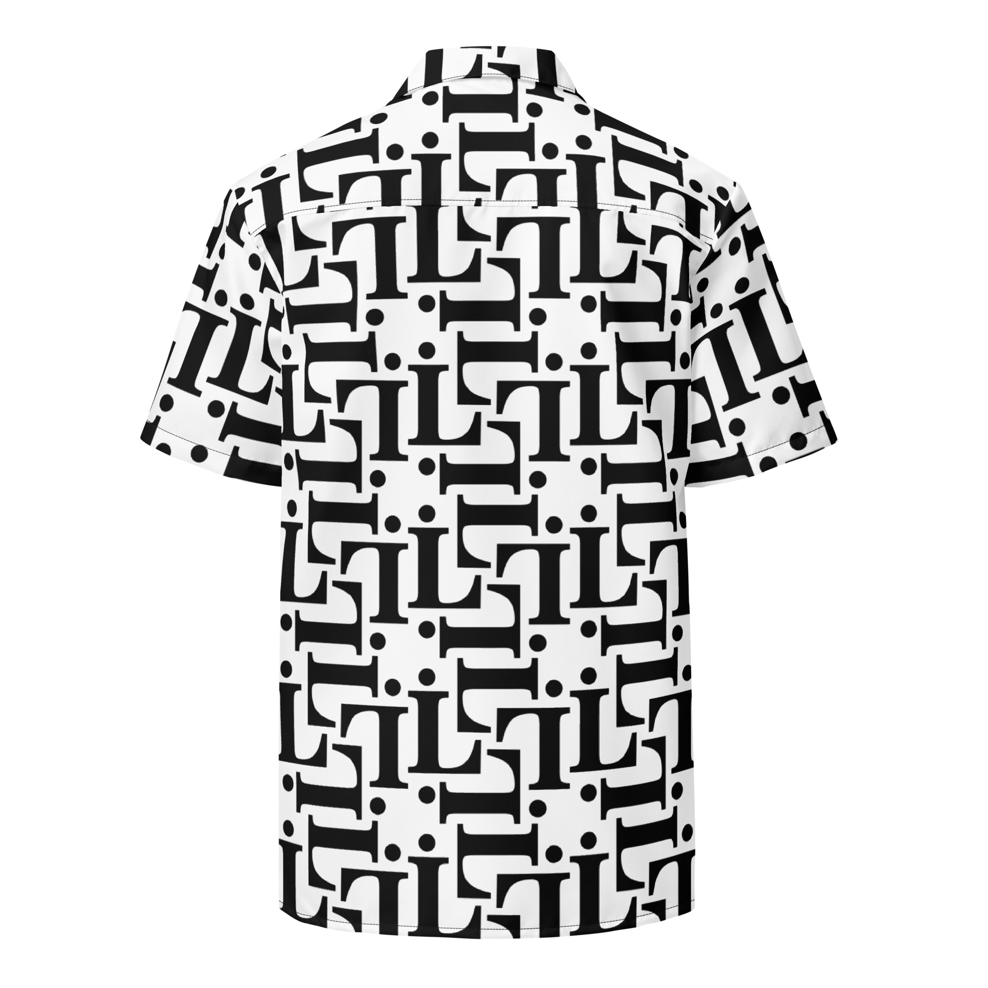 Camisa estampada CODE NOIR – modelo unisex con fondo blanco y diseño tipográfico negro