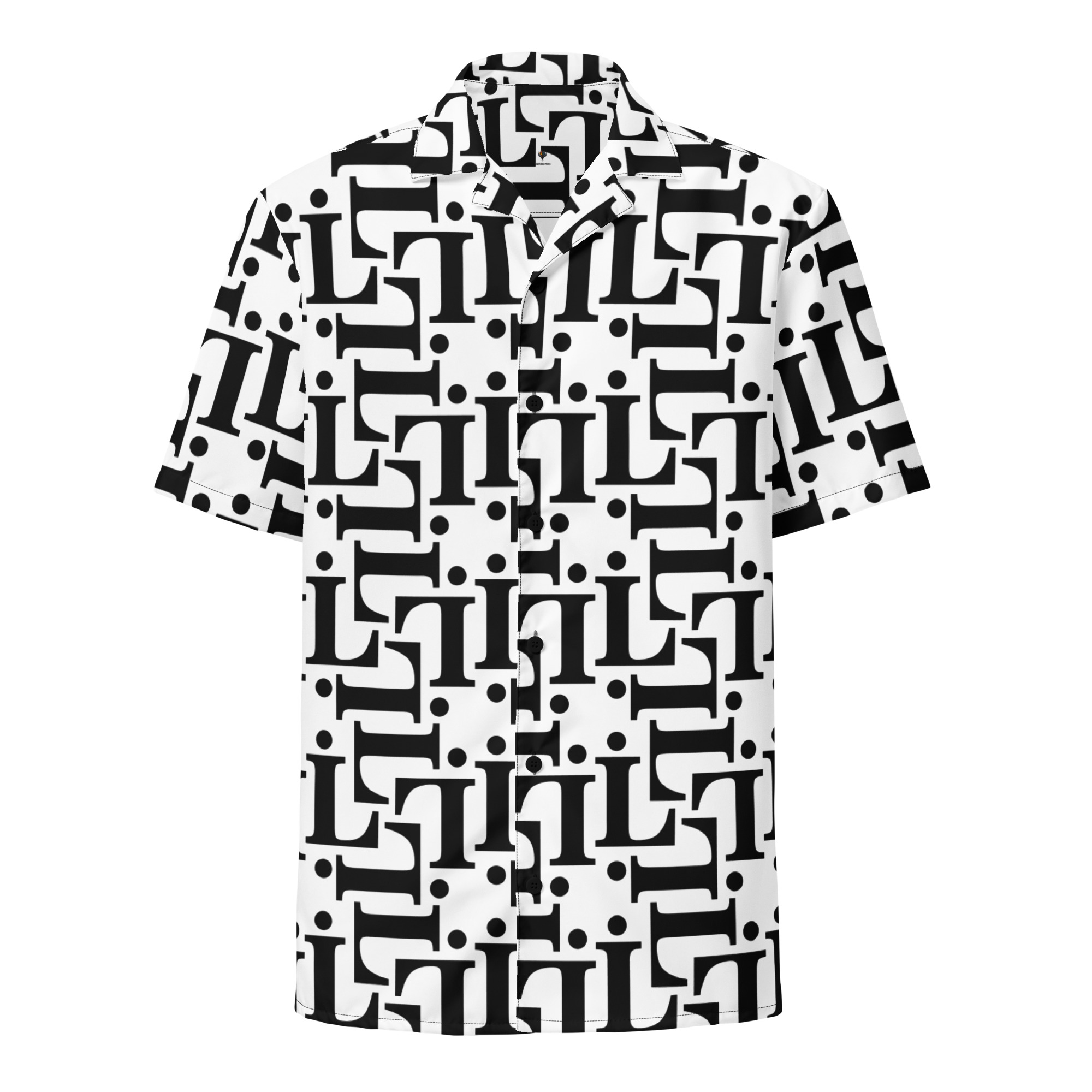 Camisa estampada CODE NOIR – modelo unisex con fondo blanco y diseño tipográfico negro