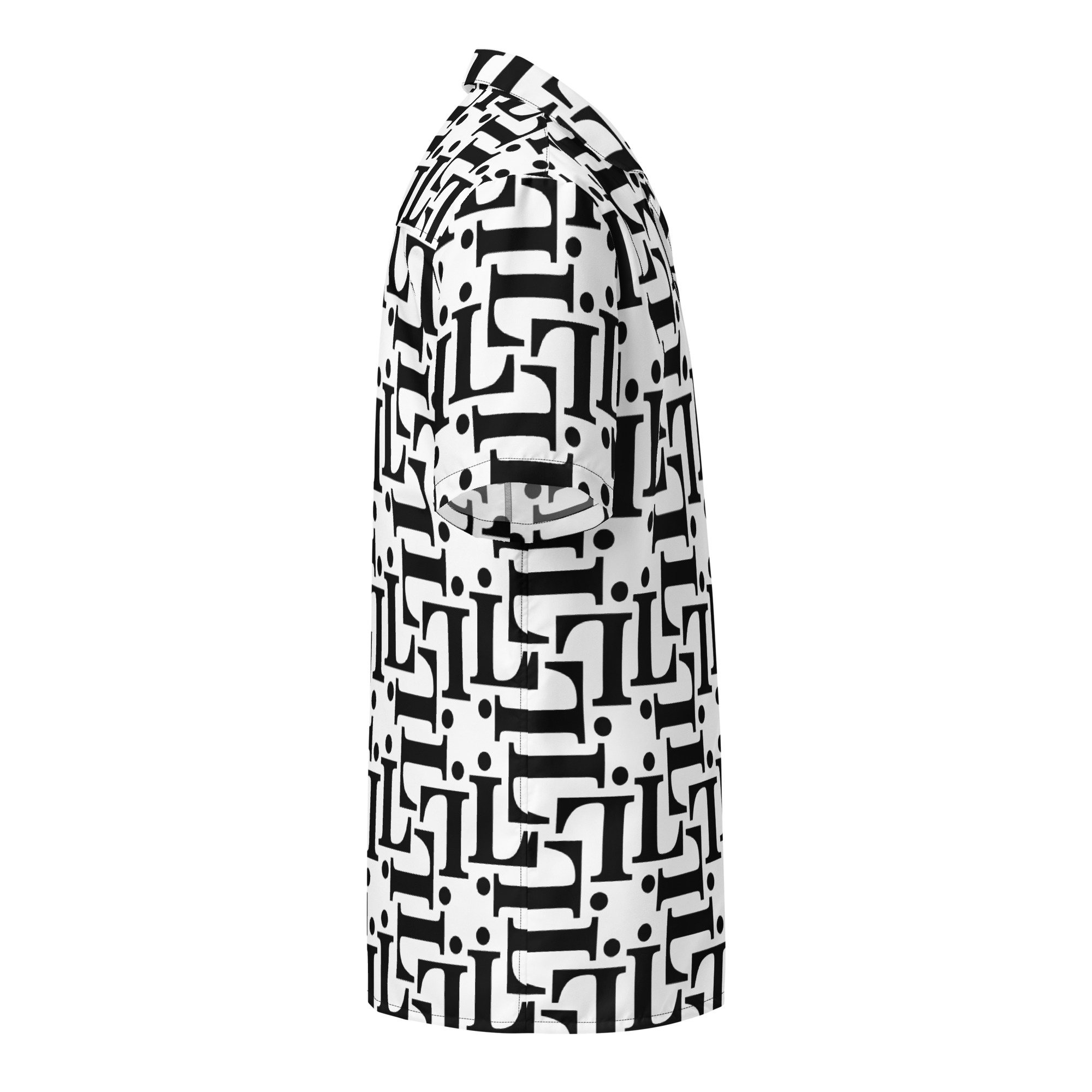 Camisa estampada CODE NOIR – modelo unisex con fondo blanco y diseño tipográfico negro