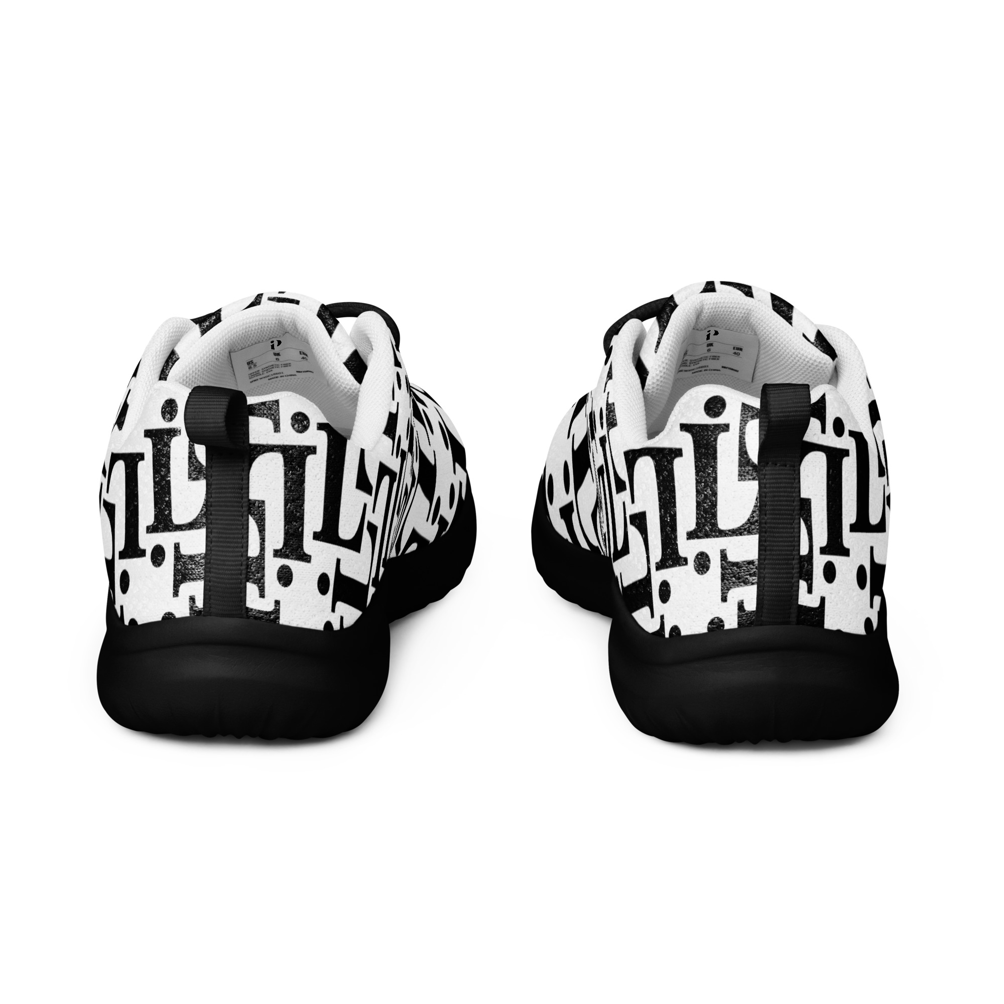 Zapatillas CODE NOIR blancas con diseño tipográfico negro y suela negra – vista lateral